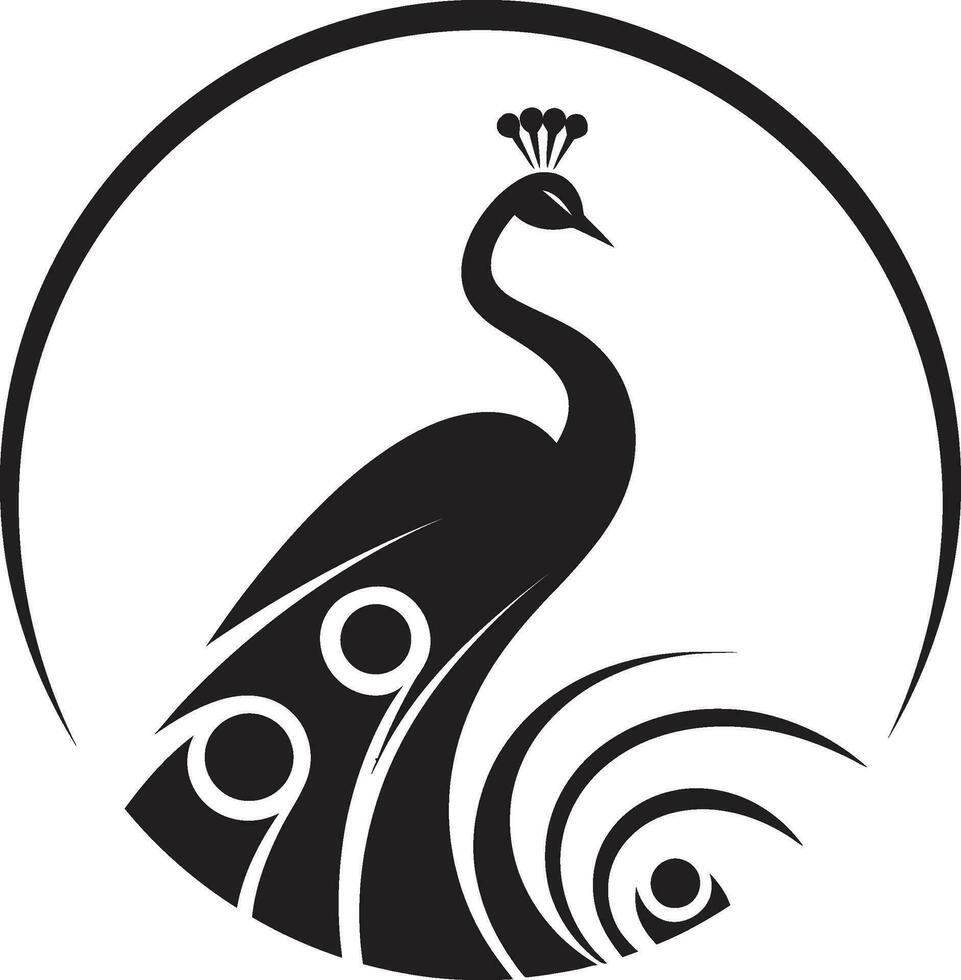 Elegant Avian Peacock Symbol in Vector Feline Majesty Black Peacock Logo