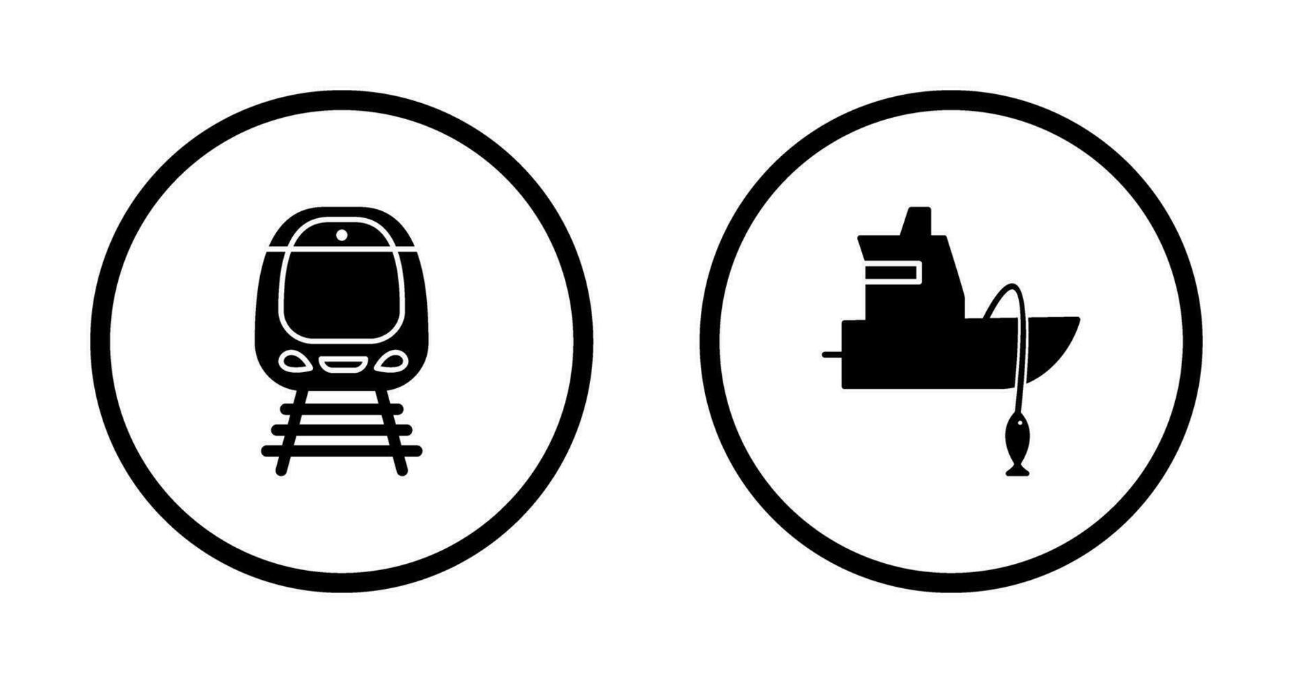 tren y pescar barco icono vector