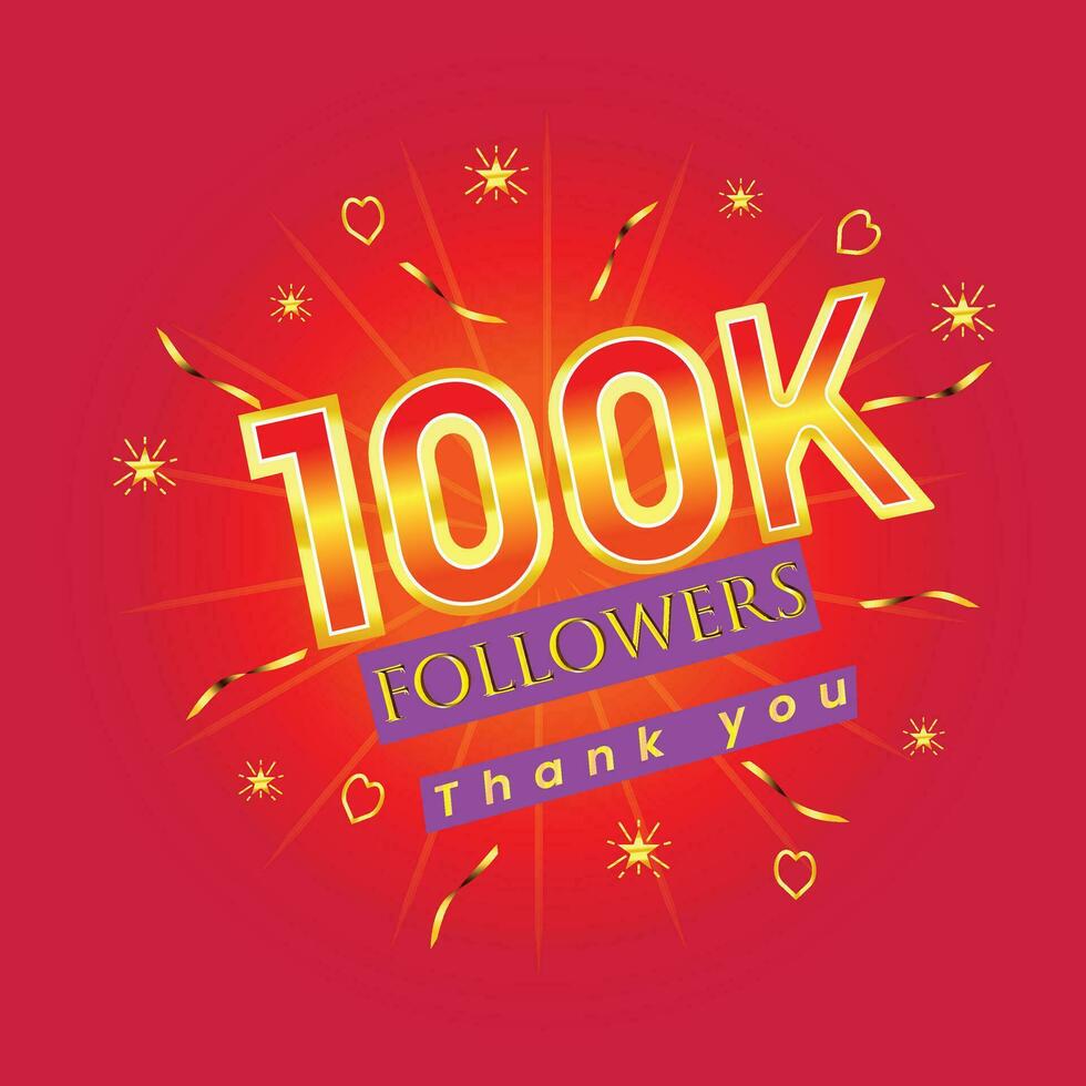 100k followers thank you online template vector