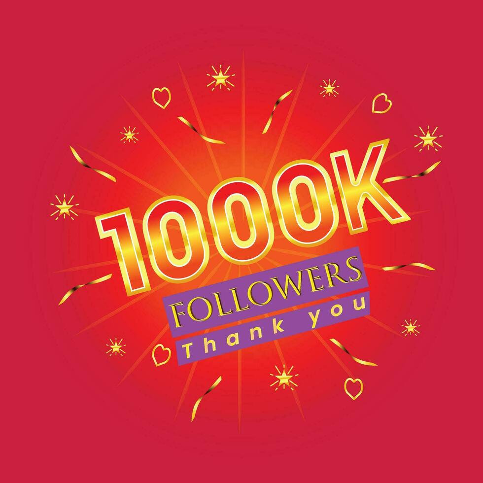 1000k social media followers thank you template vector