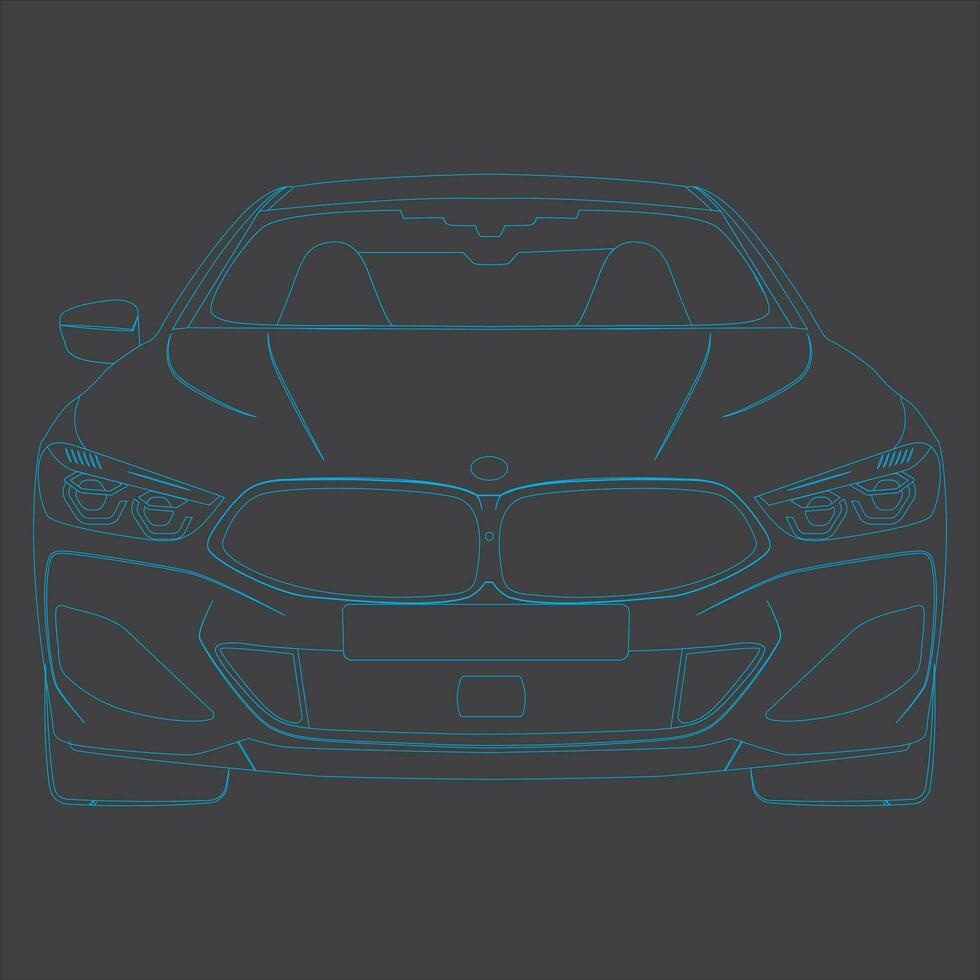 sports car view from the front. isolated blue line of car. city car vector