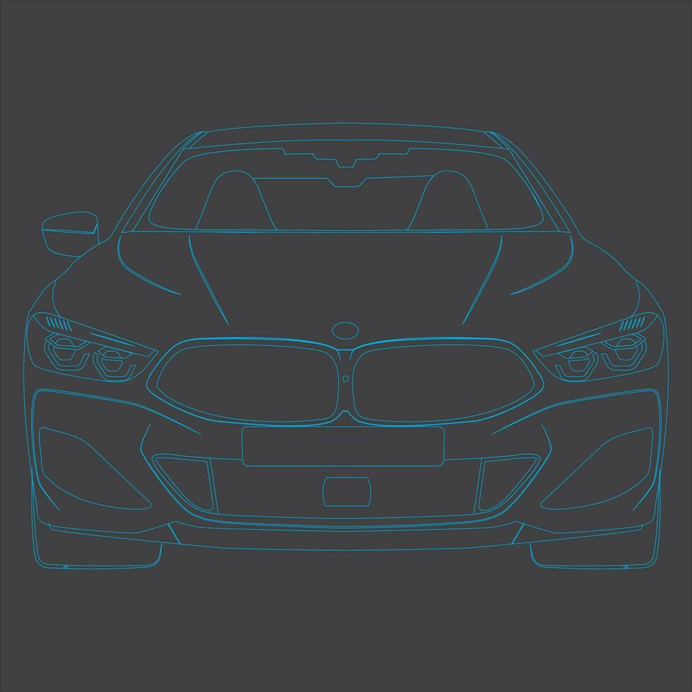 sports car view from the front. isolated blue line of car. city car vector