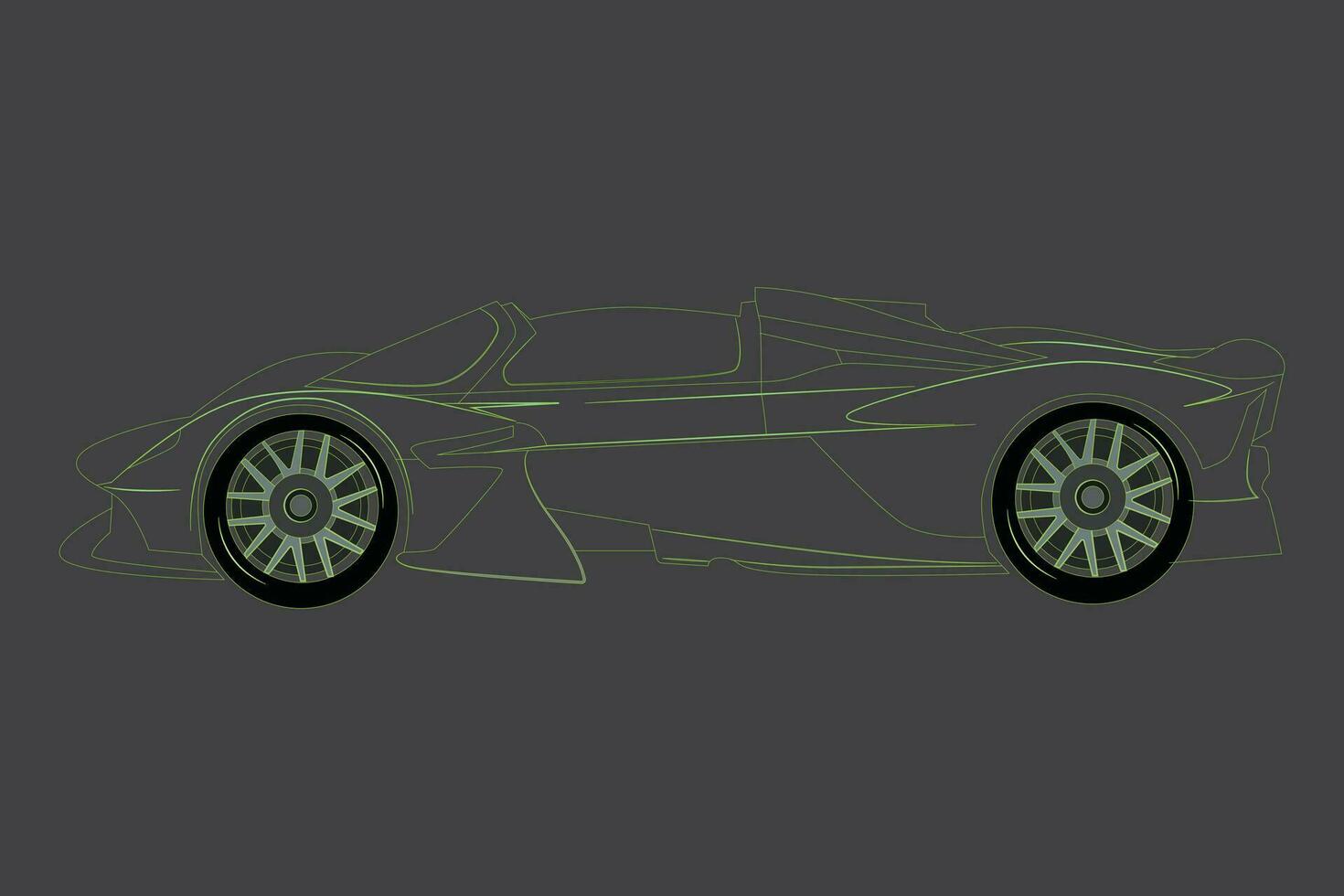 verde neón brillante en el oscuro eléctrico coche con el concepto de formando el coche cuerpo. rápido ev silueta. vector ilustración