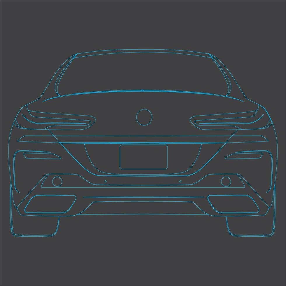 continuous blue line drawing of sports car rear view. sports car seen from behind. isolated blue line of car. city car vector