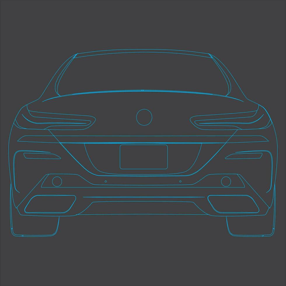 continuo azul línea dibujo de Deportes coche posterior vista. Deportes coche visto desde detrás. aislado azul línea de coche. ciudad coche vector