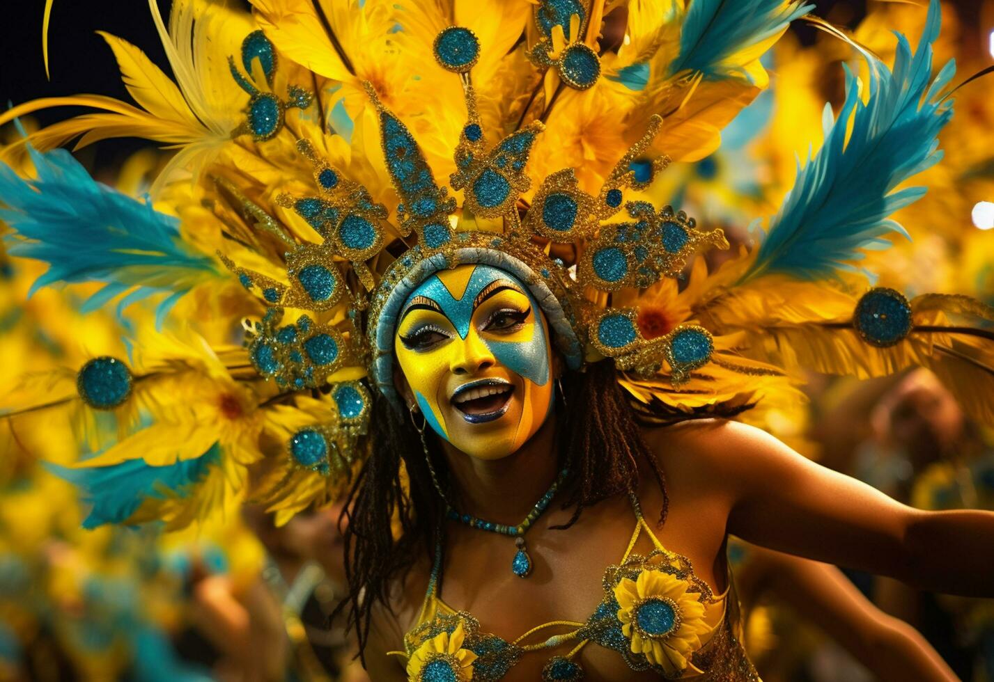 Ai Generative A vibrant collection of images capturing the energy and excitement of Brazil's carnival and samba culture from colorful costumes and masks photo