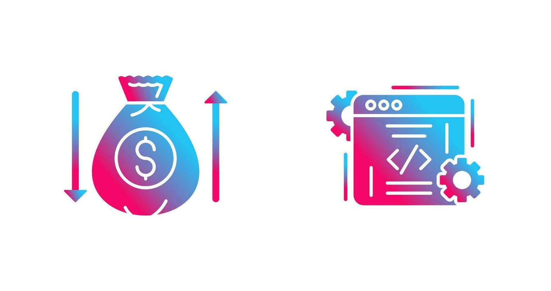 dinero bolso y codificación icono vector