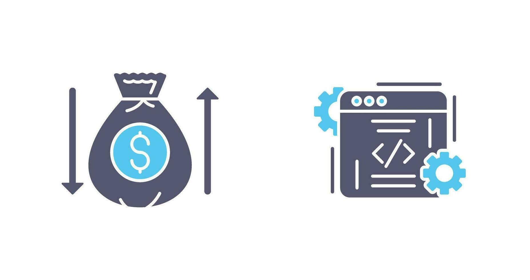 dinero bolso y codificación icono vector