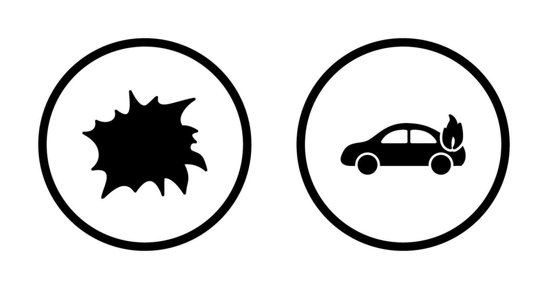 explosión y coche en fuego icono vector