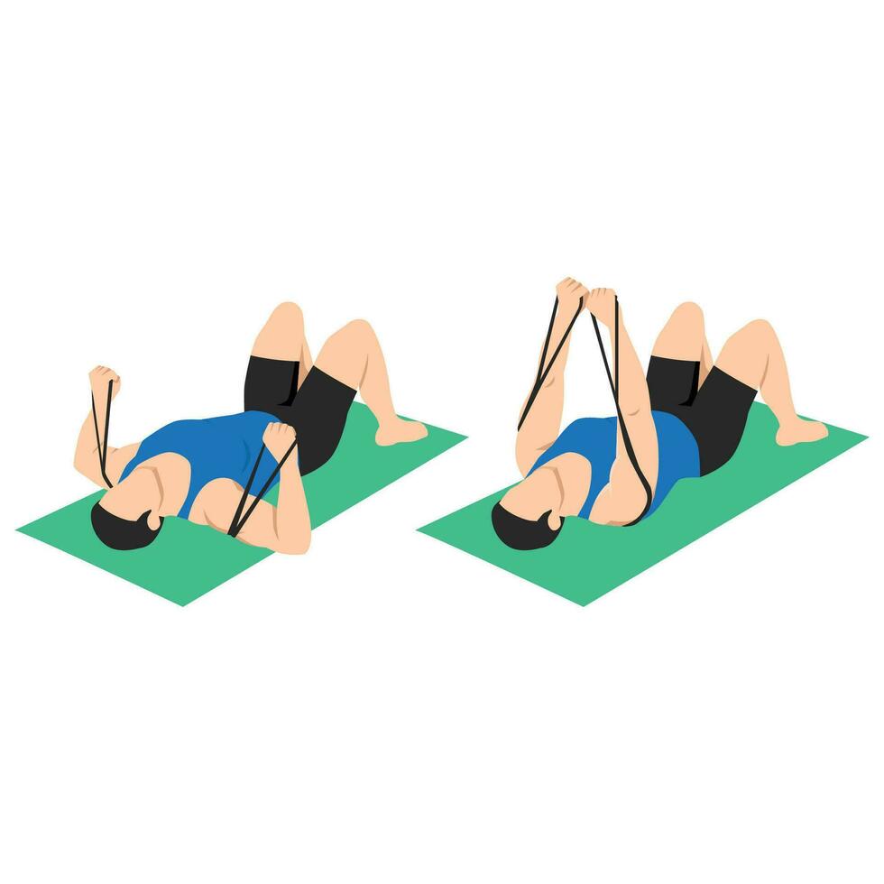 Man doing banded lying chest press from floor with yoga fitness mat. 32647053 Vector Art at Vecteezy