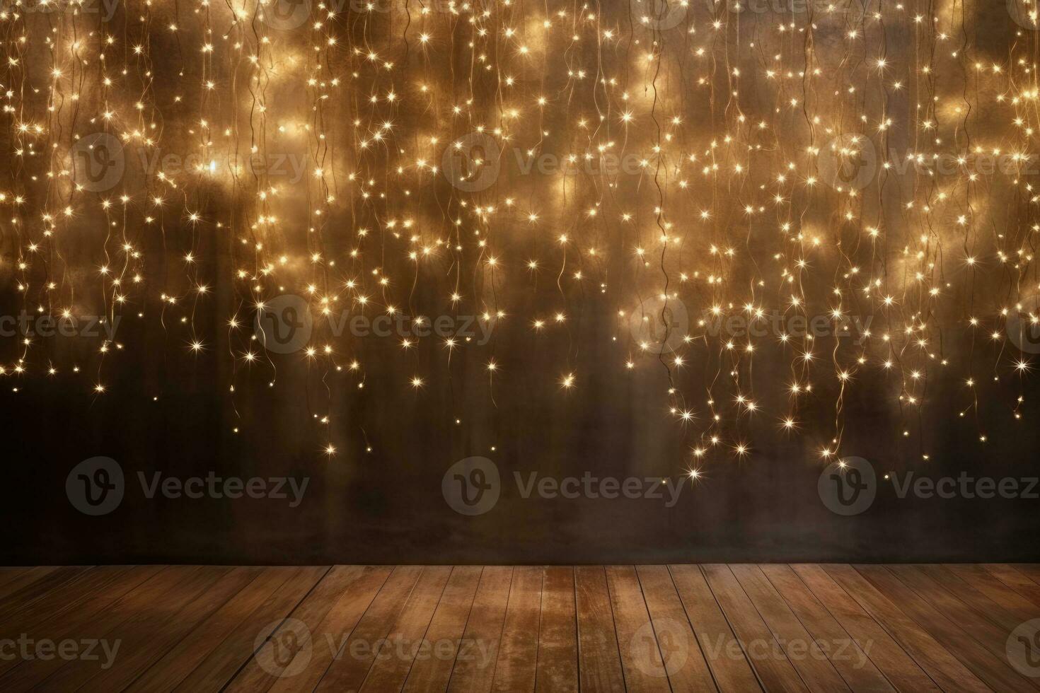 Enchanted pathway with Christmas lights at home background with empty space for text photo