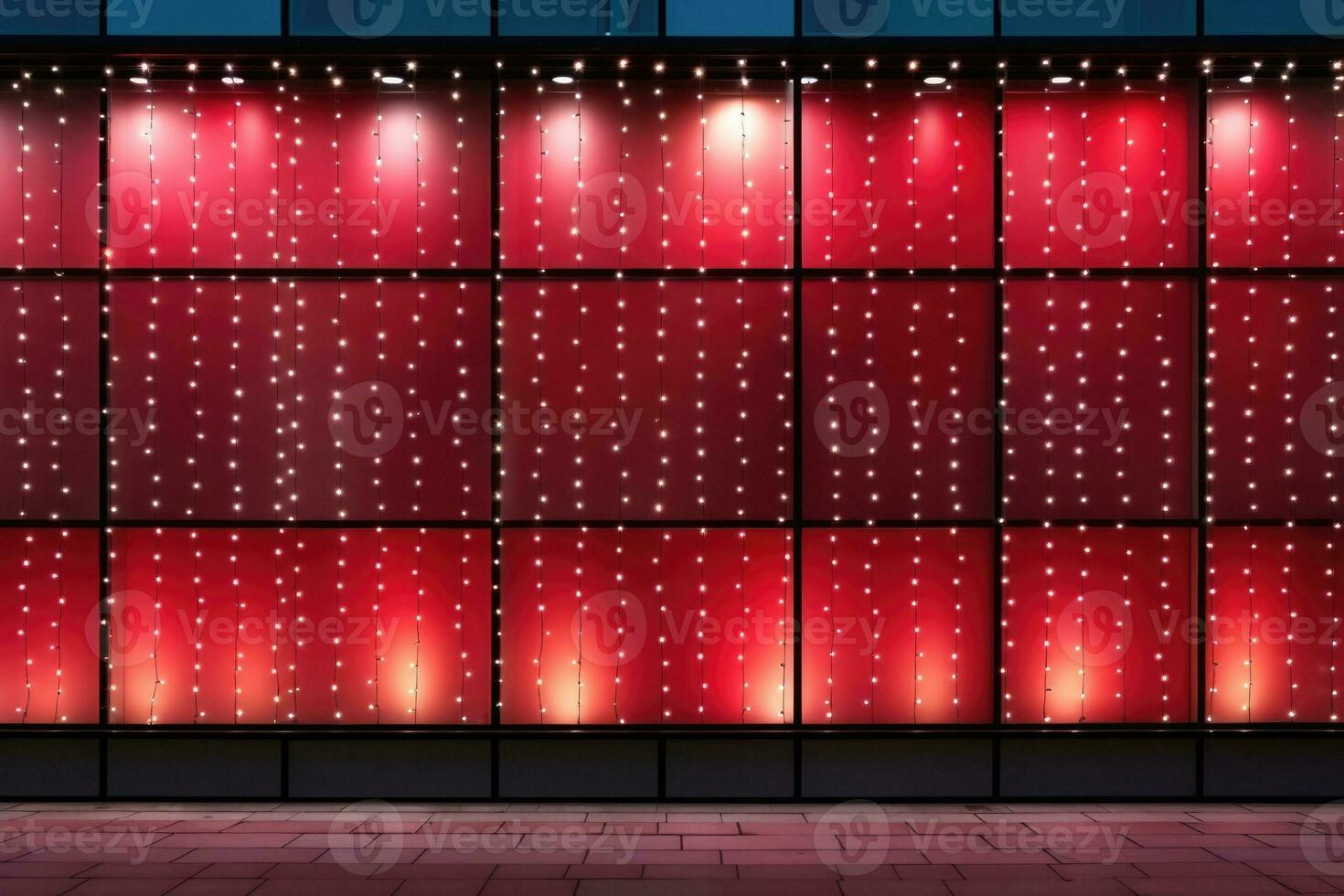 Unique Christmas lighting patterns on facades background with empty space for text photo