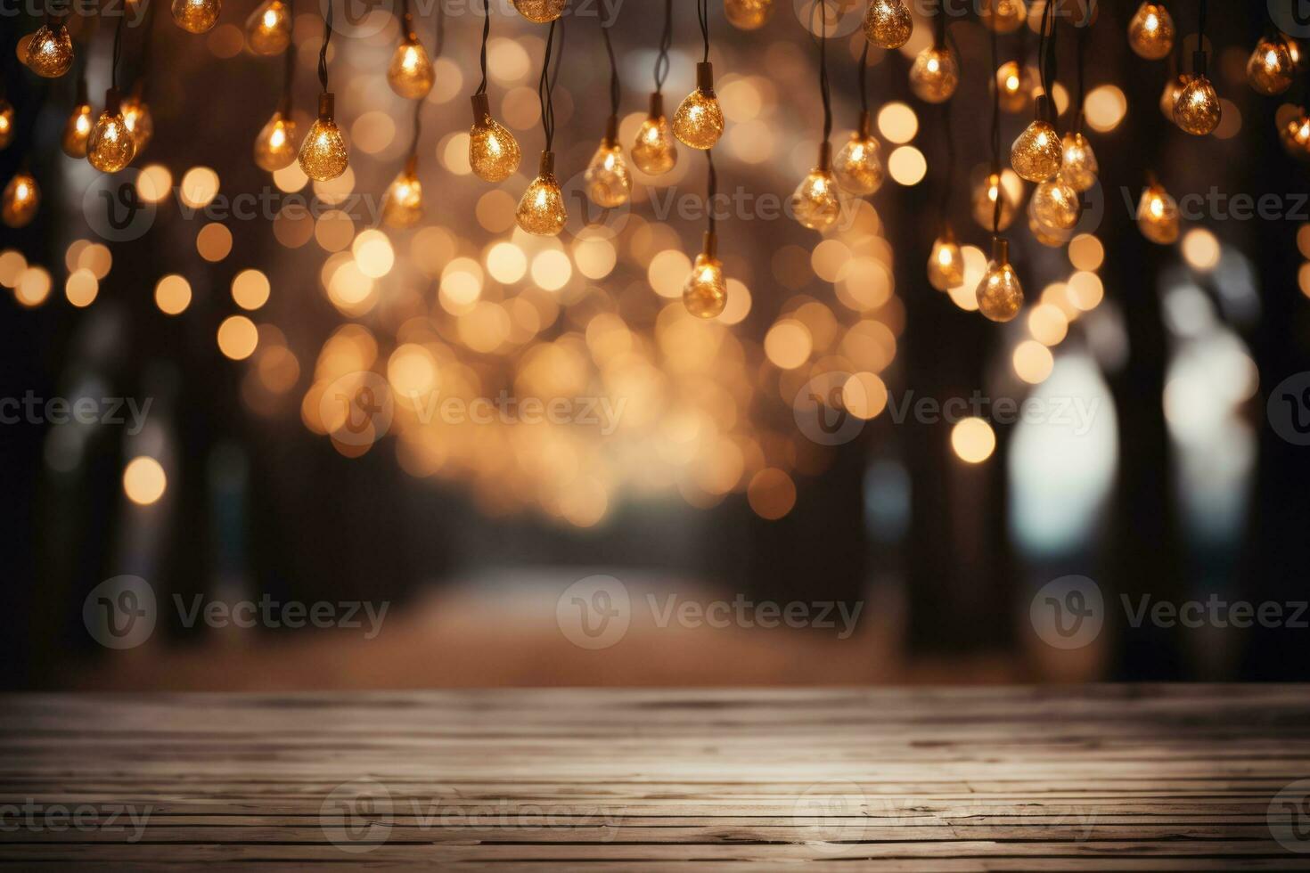 Enchanted pathway with Christmas lights at home background with empty space for text photo