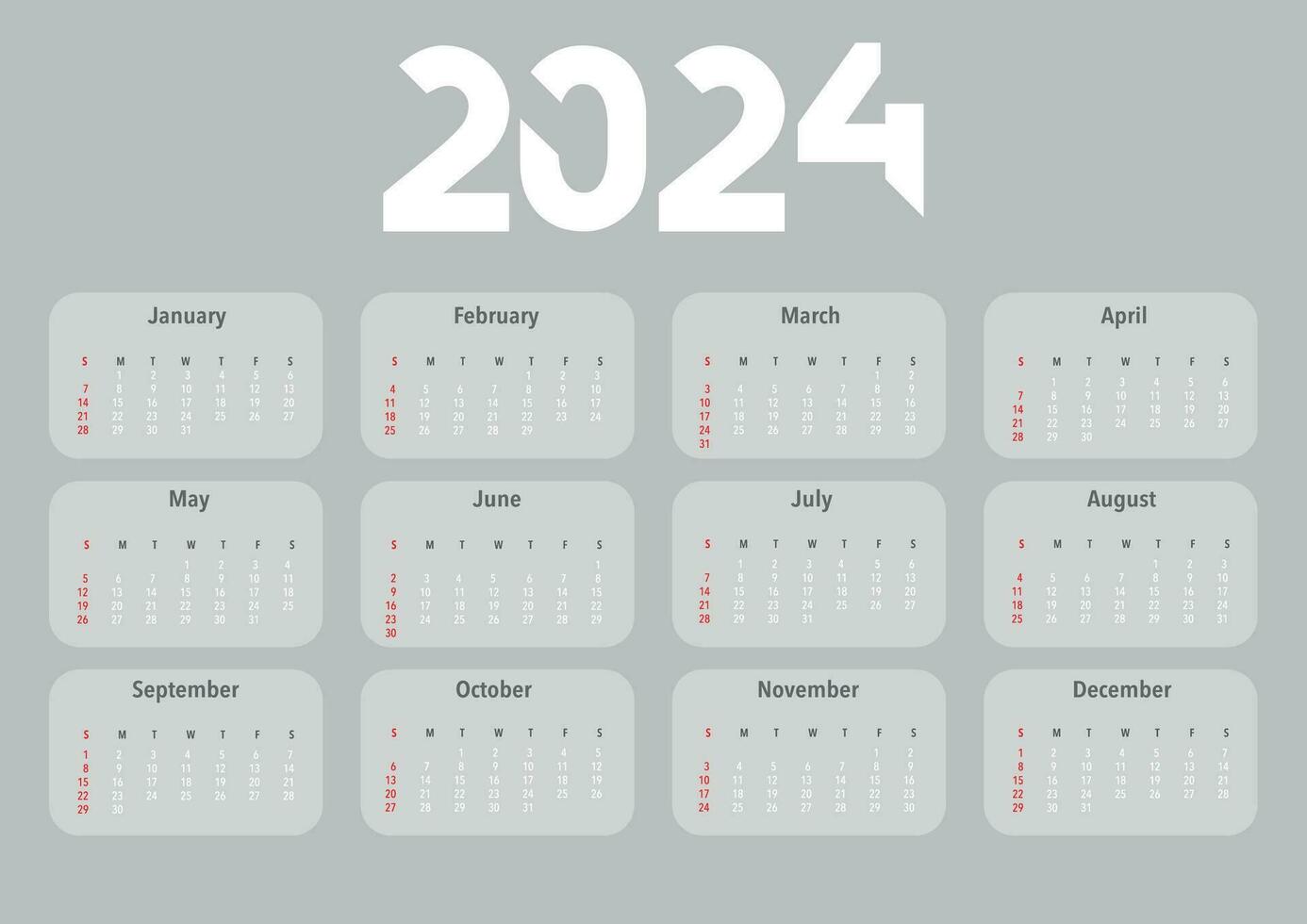 2024 año a3 formato calendario disposición. semana empieza en domingo. pared calendario en un minimalista estilo. vector