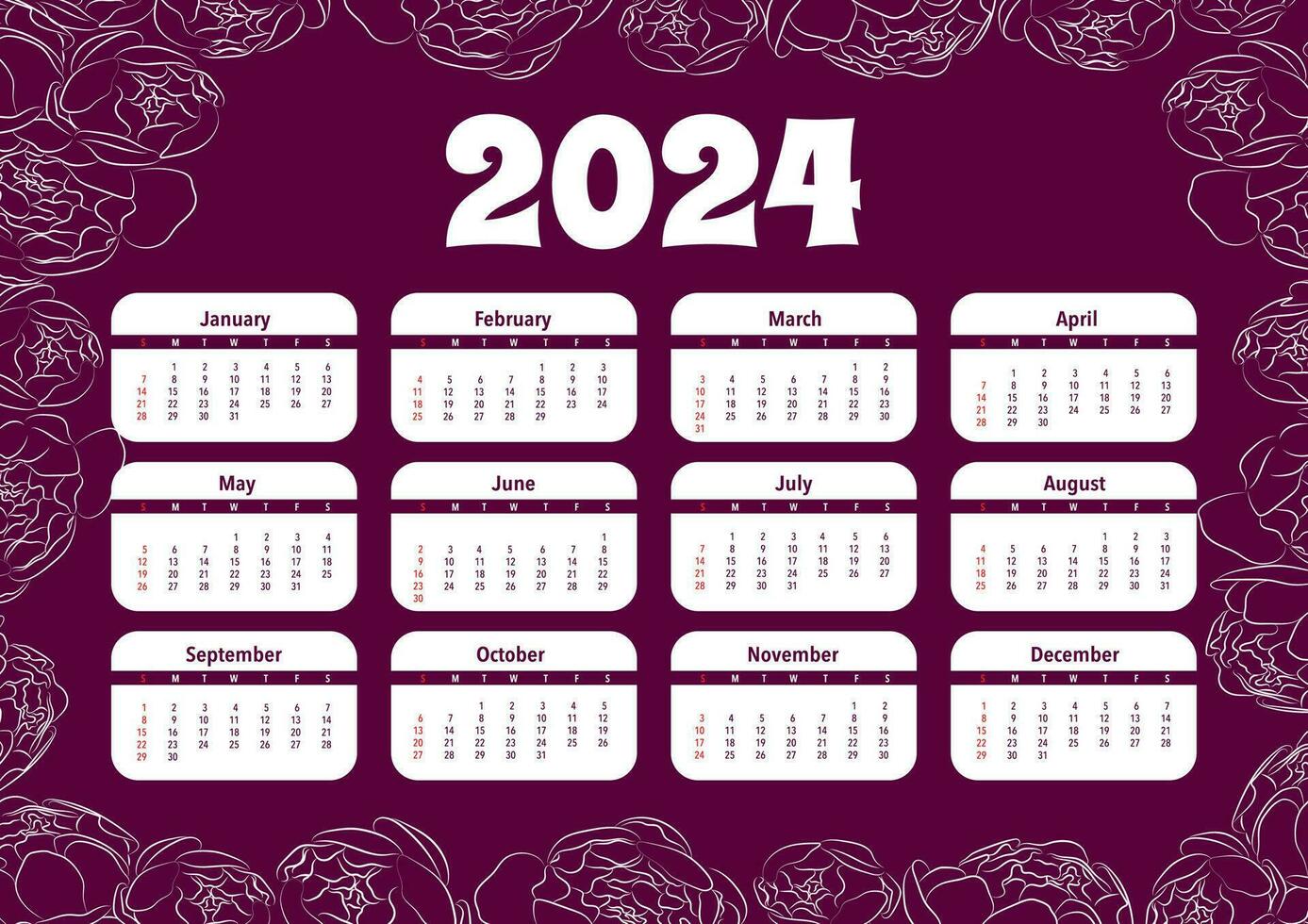 2024 calendario. semana estrellas en domingo. a3 formato calendario modelo. vector