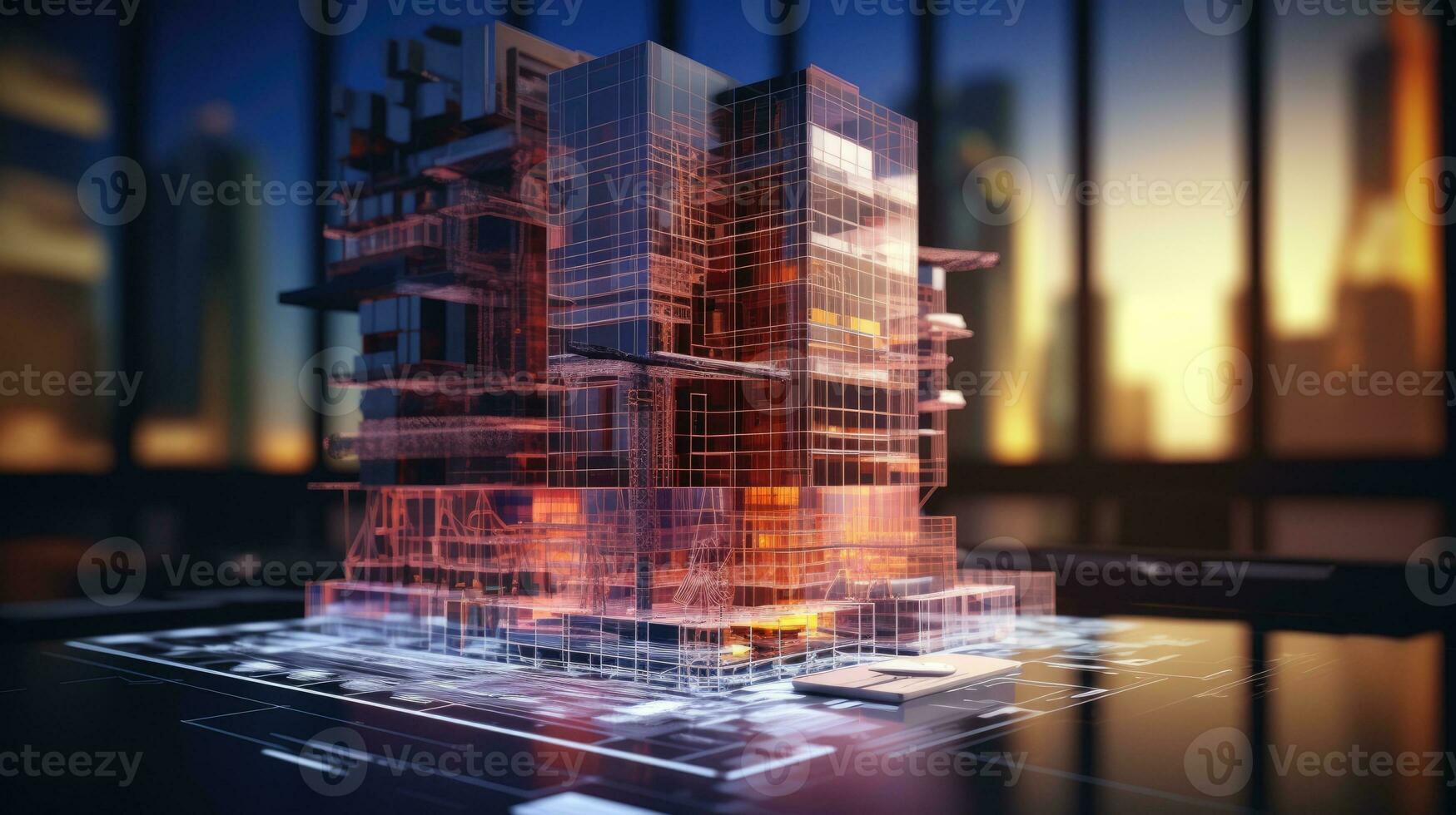 Hologram and projection of the building or factory. Design project. photo