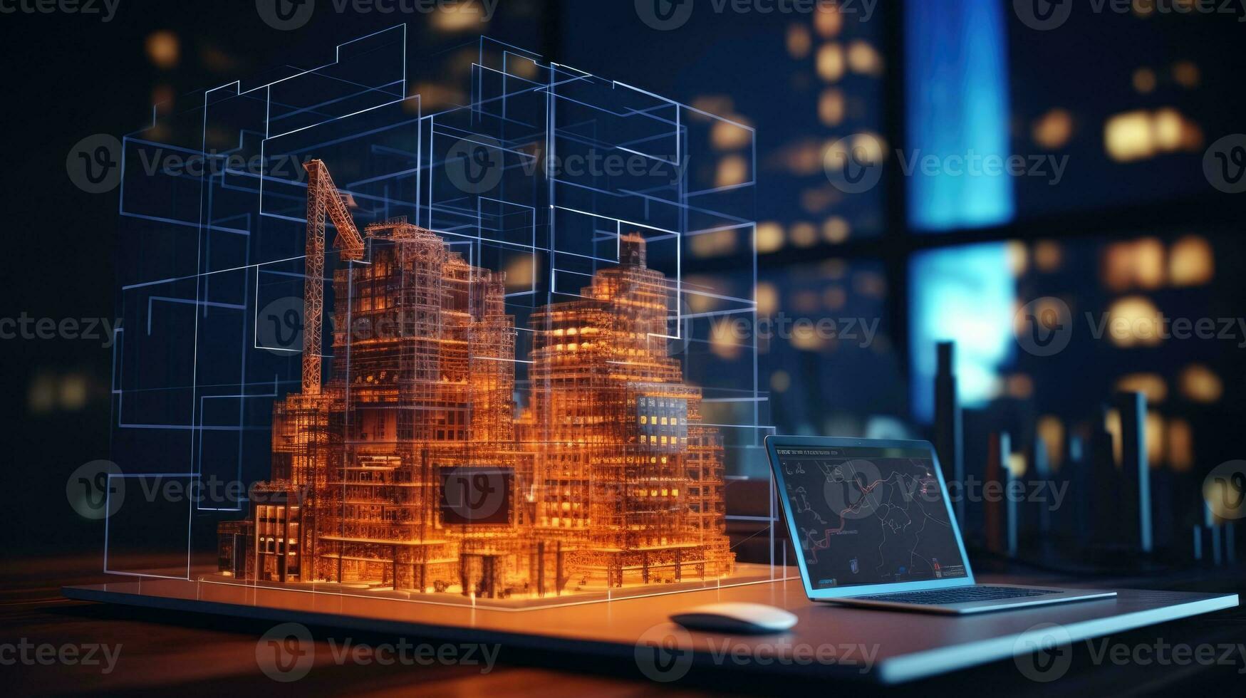 Hologram and projection of the building or factory. Design project. photo
