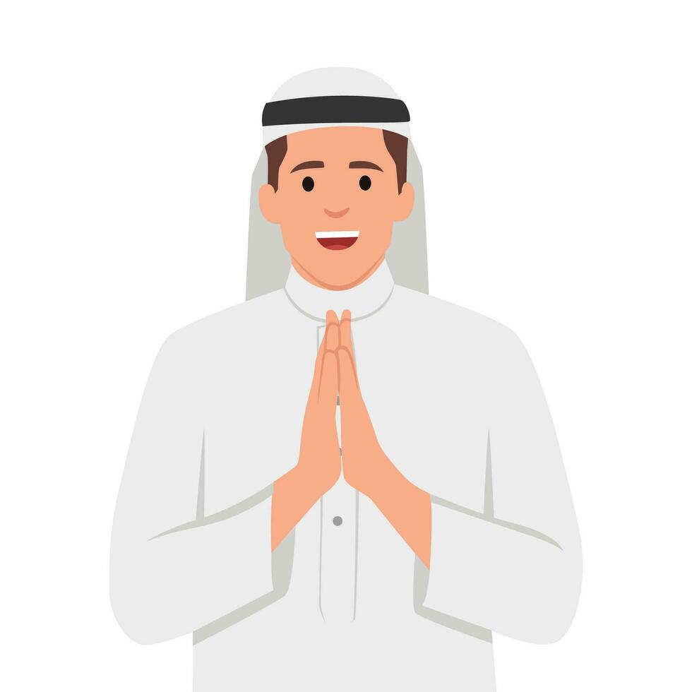 Cartoon muslim man greeting salaam. vector