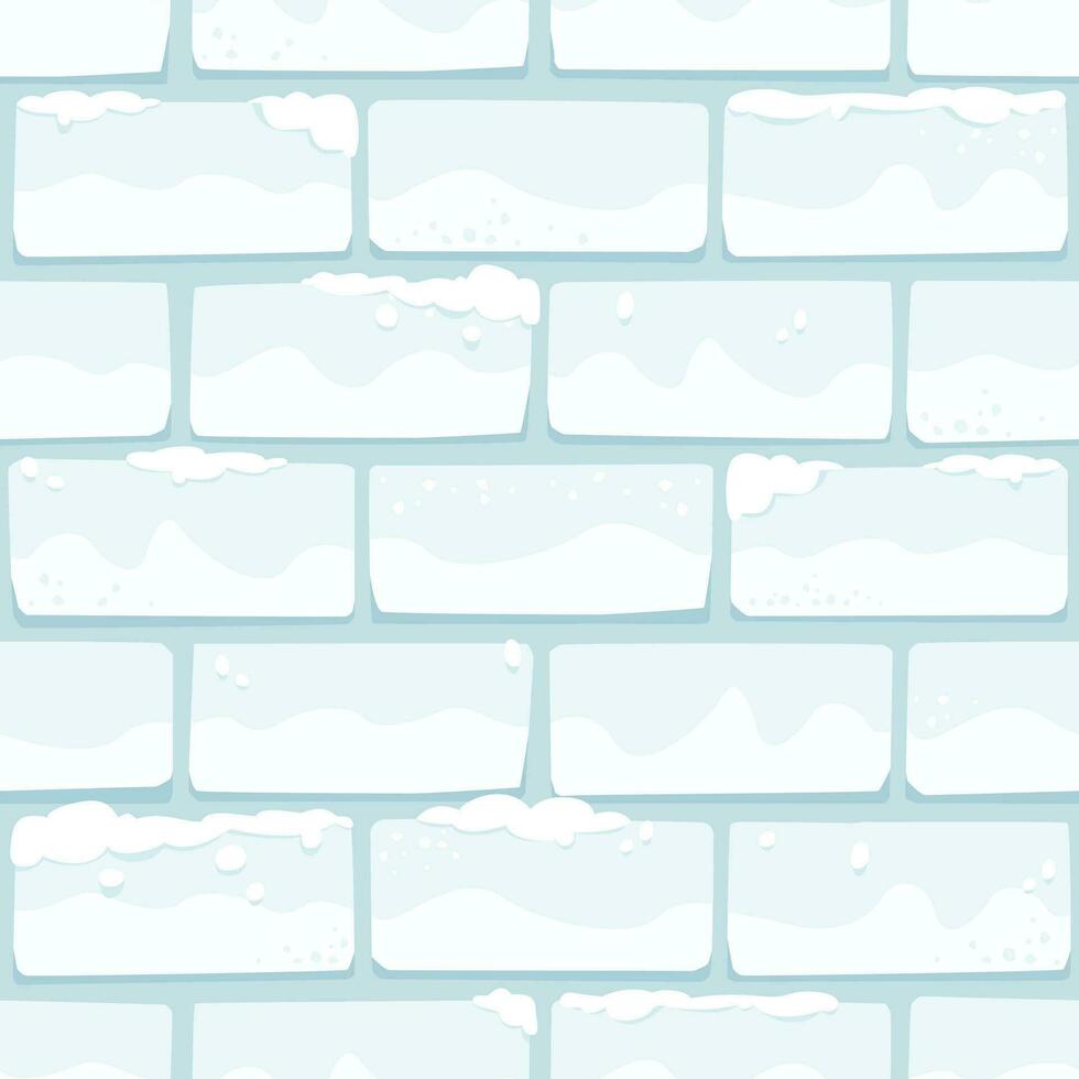 Cartoon Snow Covered Castle Wall, Square Seamless Pattern, Flat Design Vector