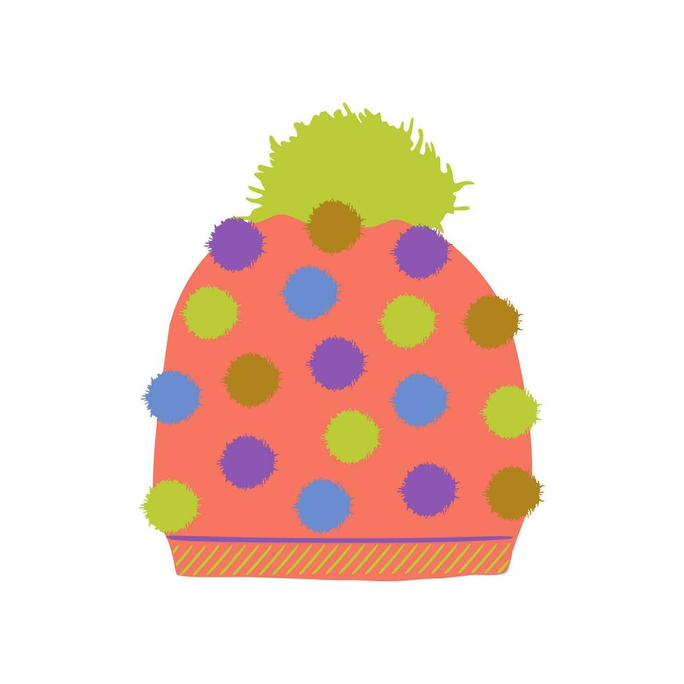 vector ilustración. lana invierno sombrero con pompones tocado para frío clima. gráfico diseño. aislado en blanco. rosado