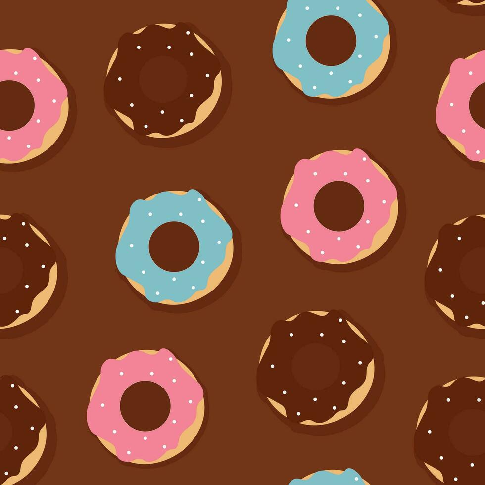 Donuts seamless pattern with chocolate background. Sweets and bakeries concept illustration. vector