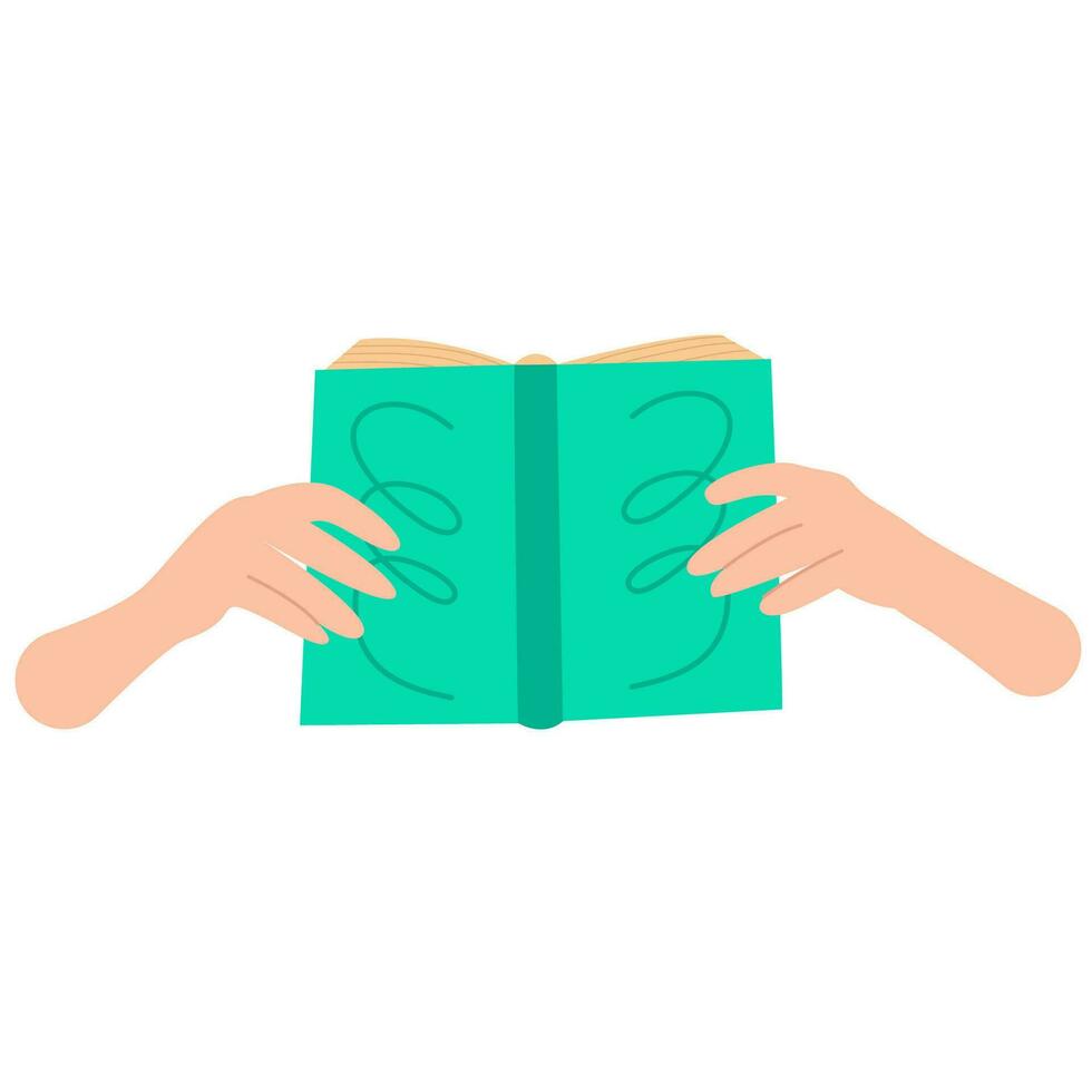 Human hands holding open book.Read books lover. Literacy day, literary club vector