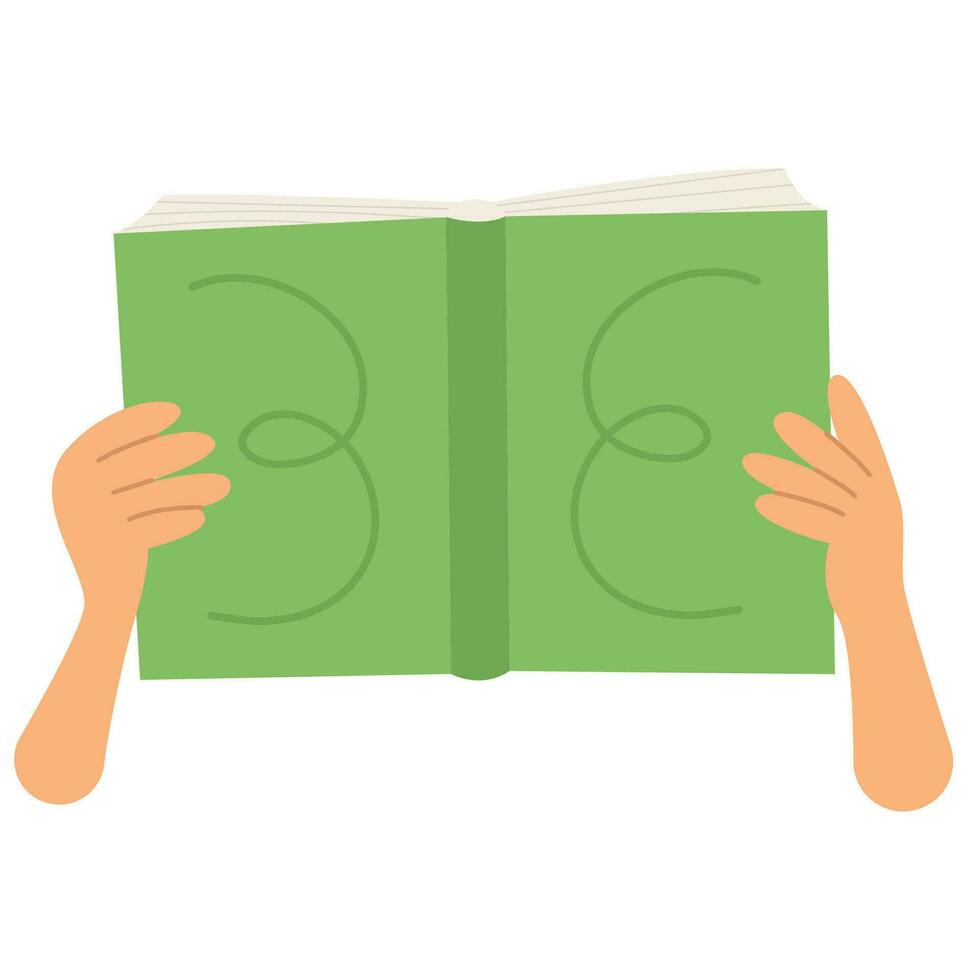 Human hands holding open book.Read books lover. Literacy day, literary club vector