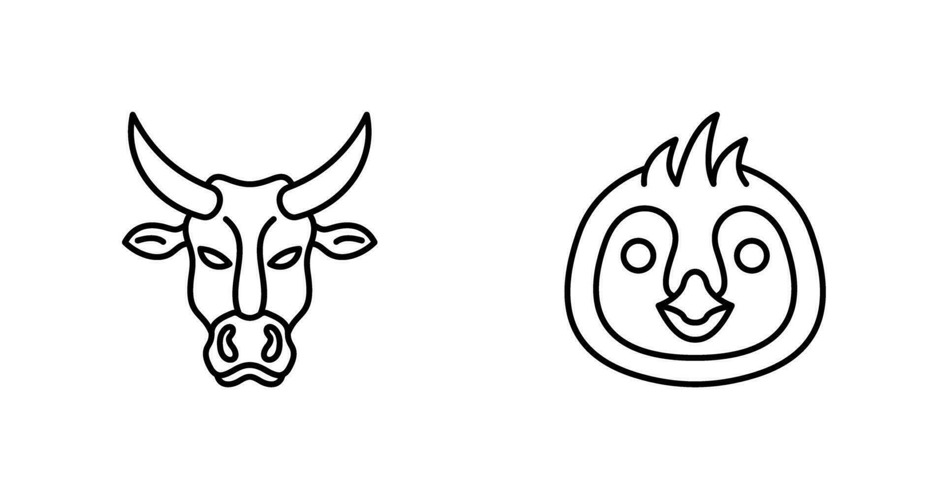 vaca y pingüino icono vector