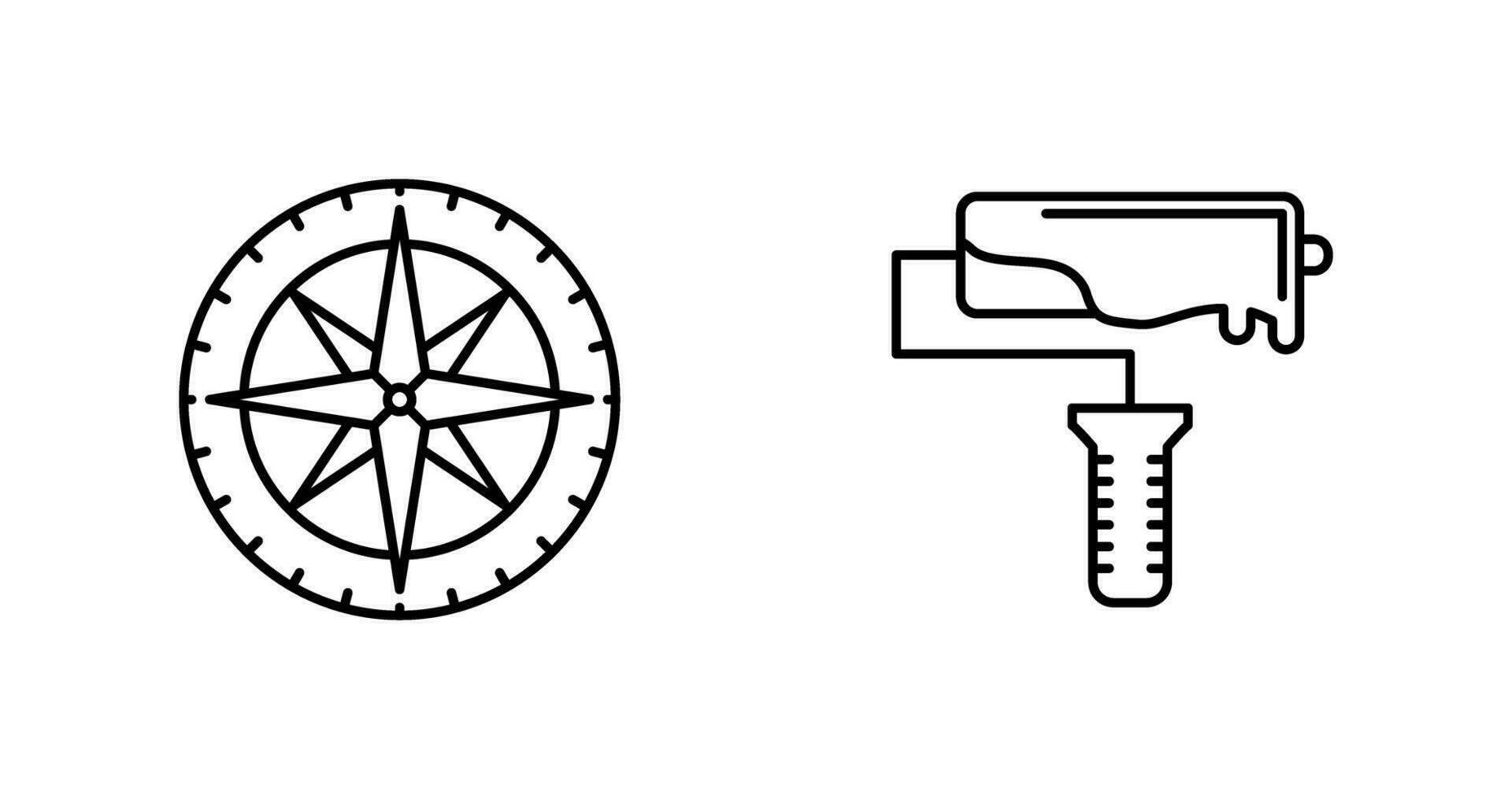 Brújula y rodillo icono vector