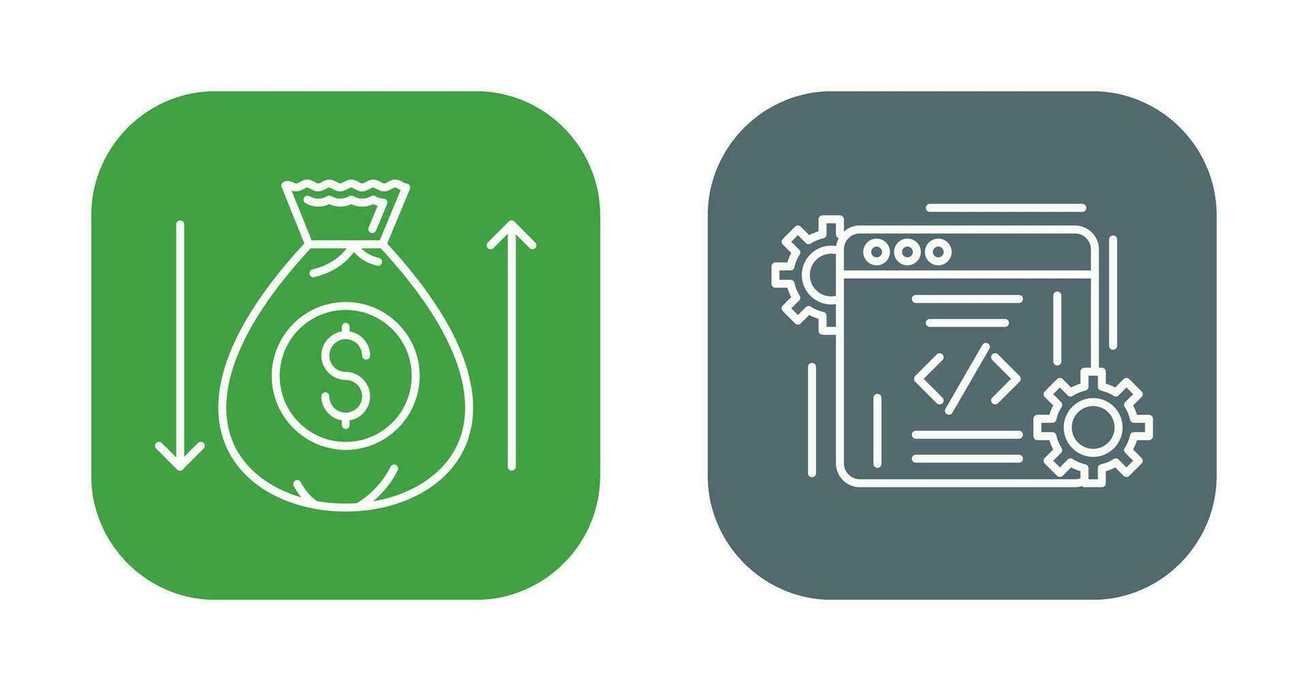 dinero bolso y codificación icono vector