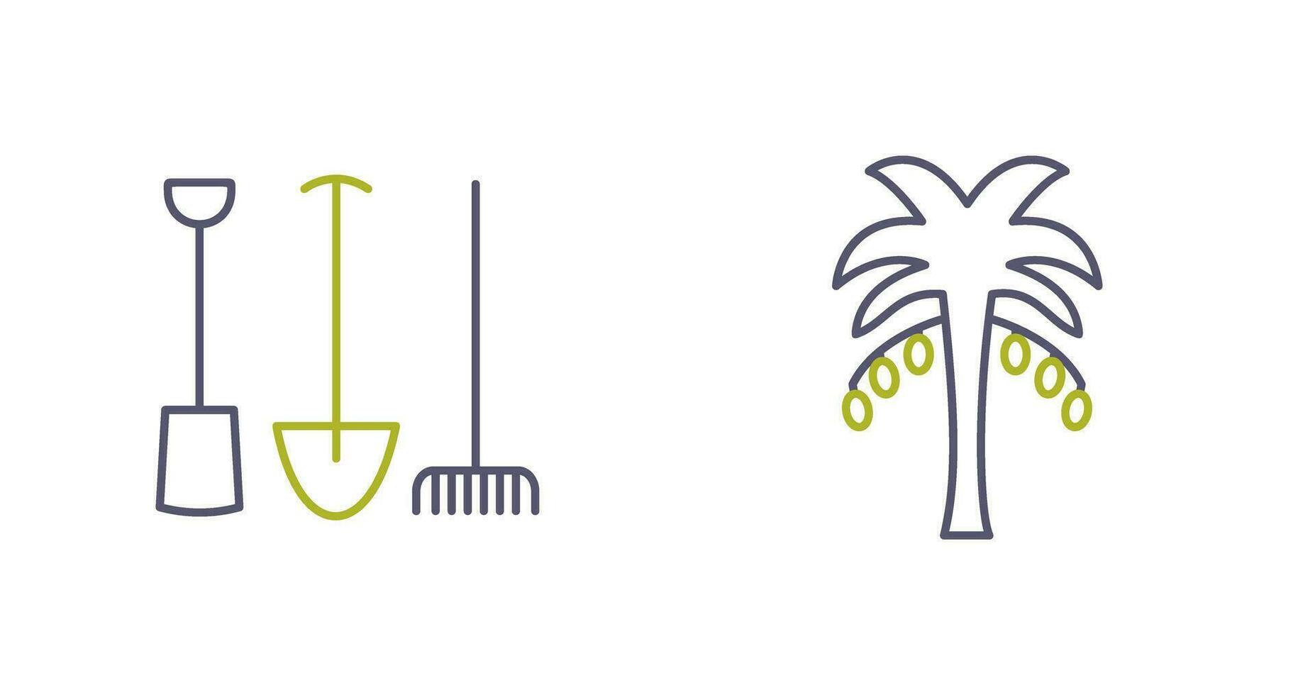 jardinería herramientas y palma árbol icono vector