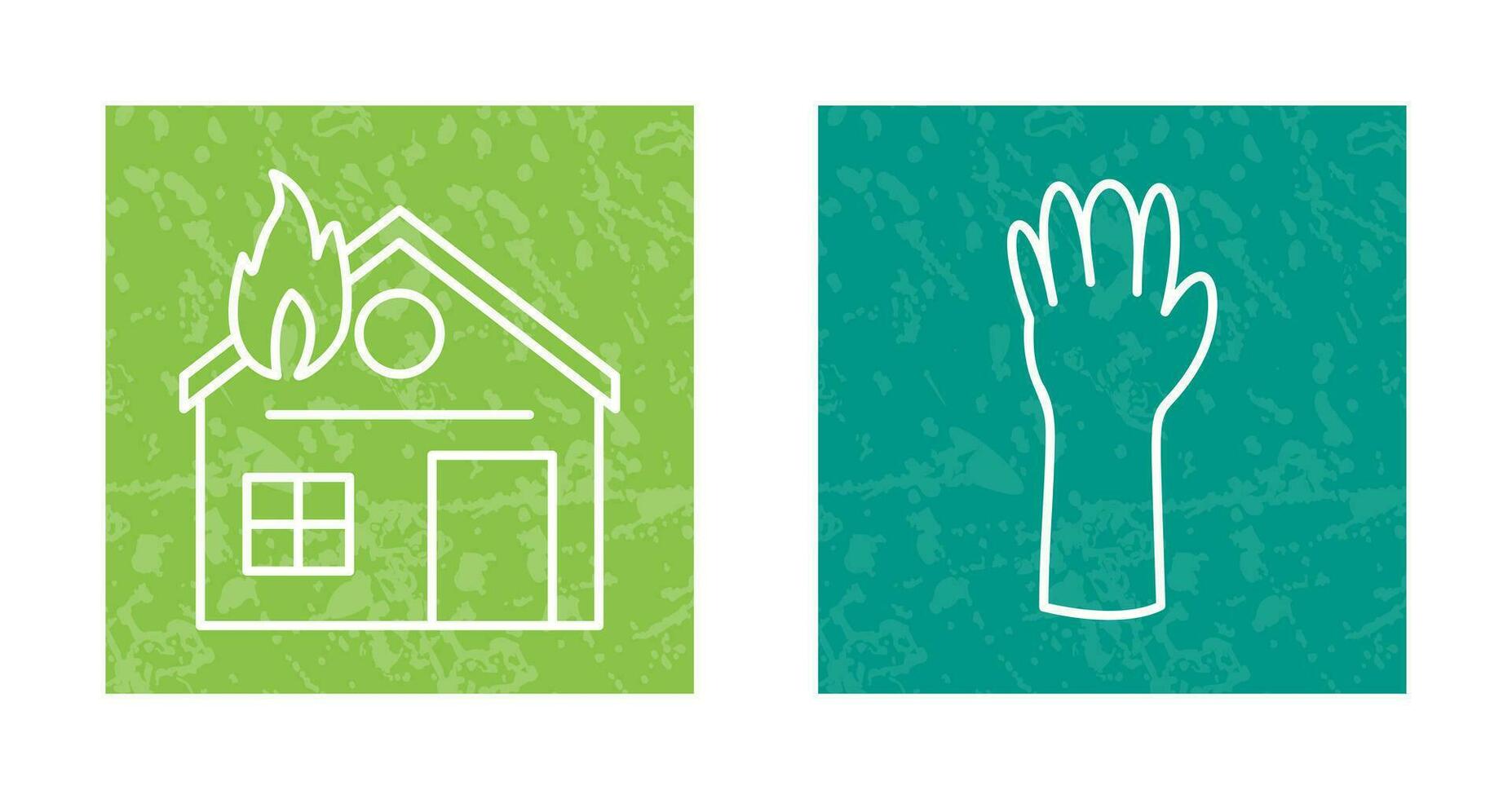 house on fire and gloves Icon vector