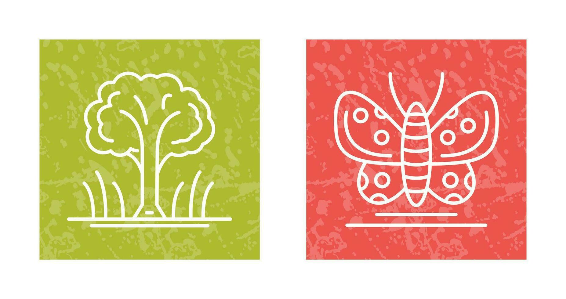 árbol y mariposa icono vector