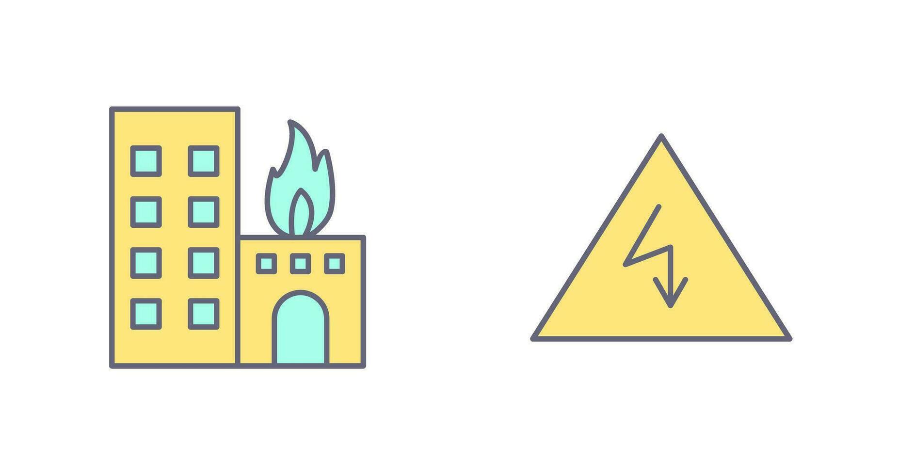 burning building and electricity danger Icon vector