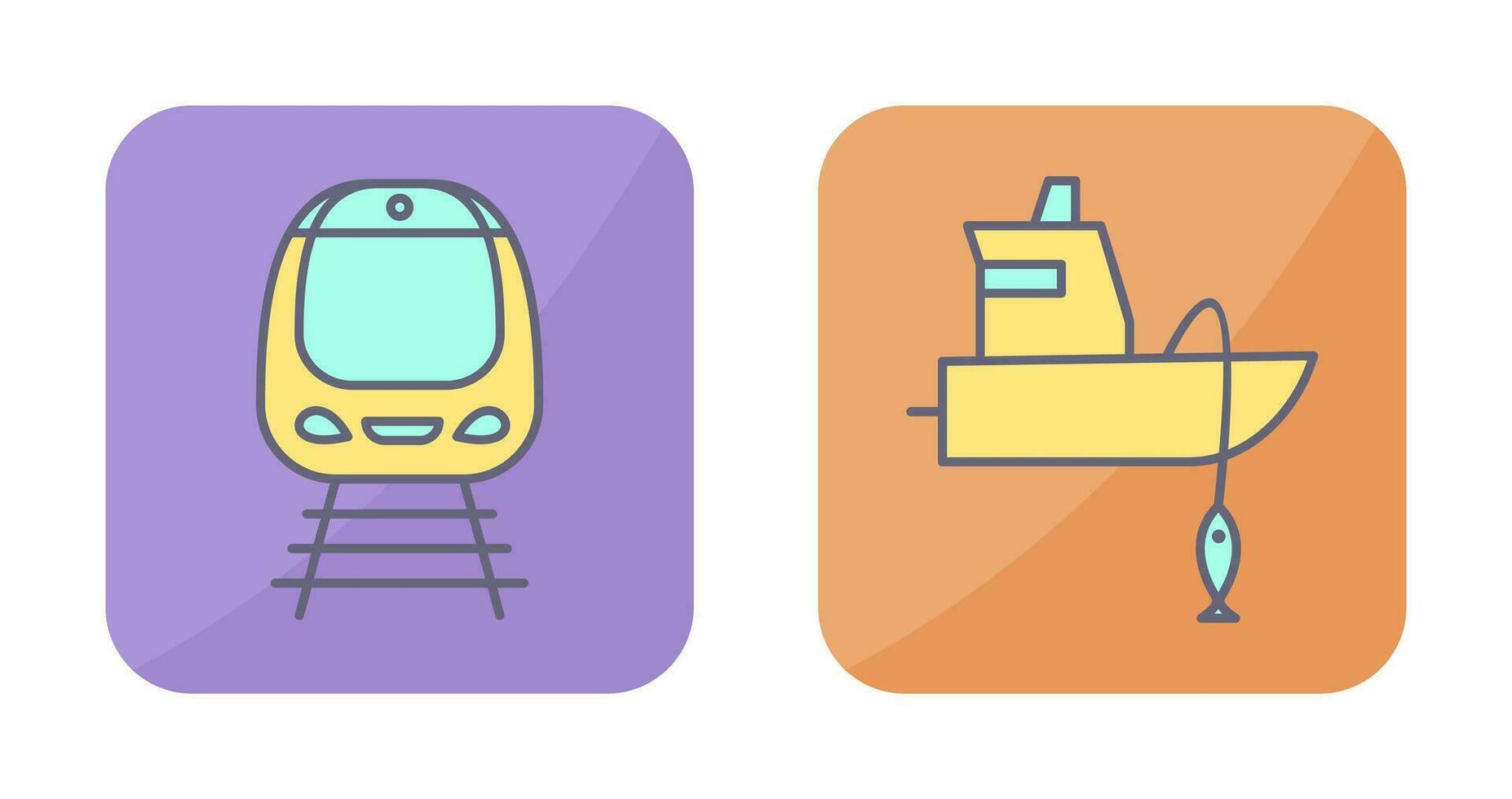 Train and Fishing Boat Icon vector