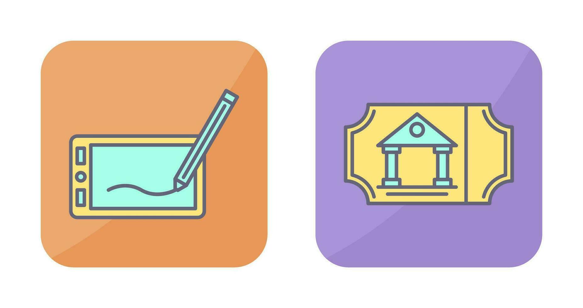 Drawing Tablet and Museum Ticket Icon vector