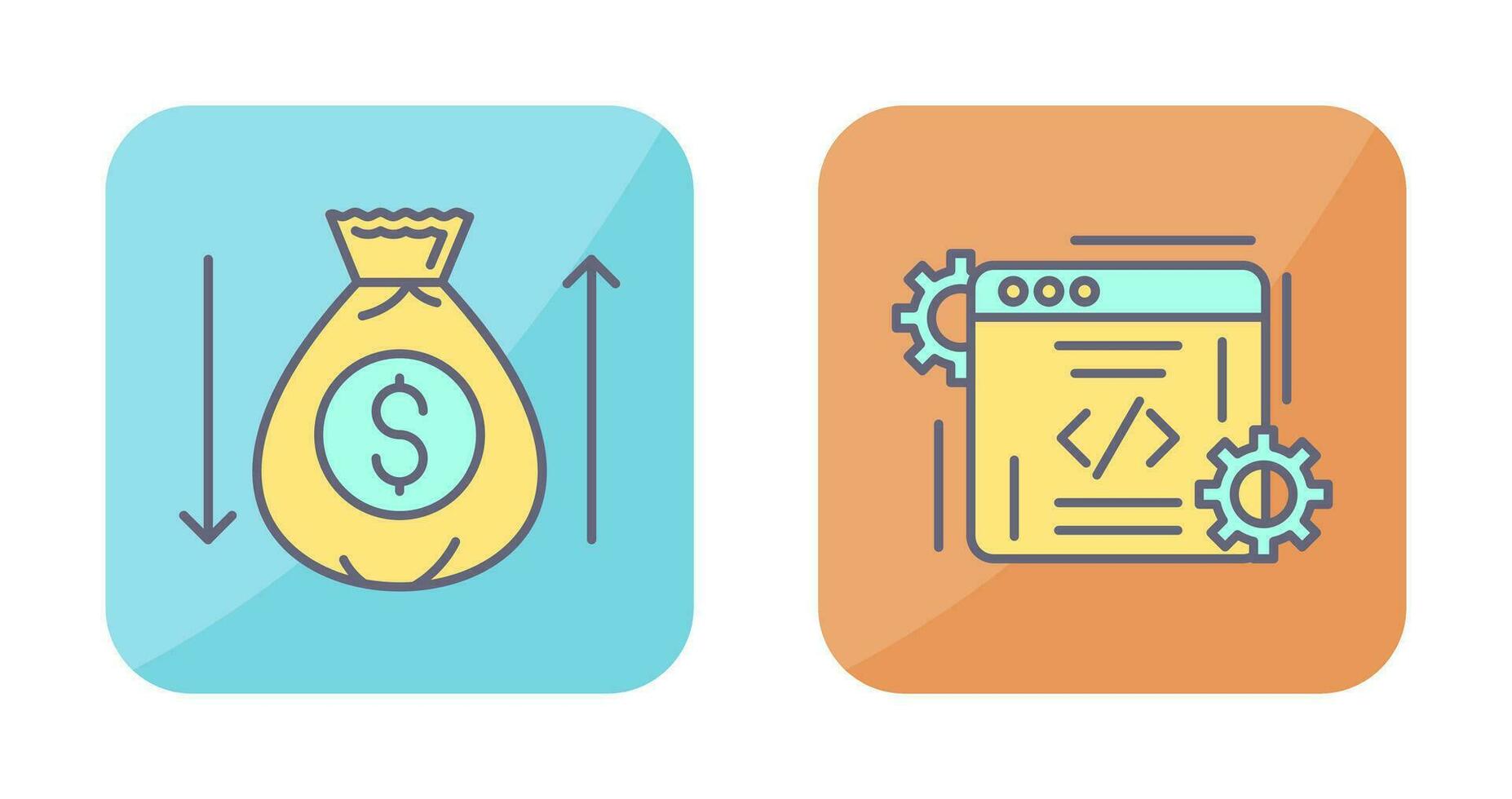 dinero bolso y codificación icono vector