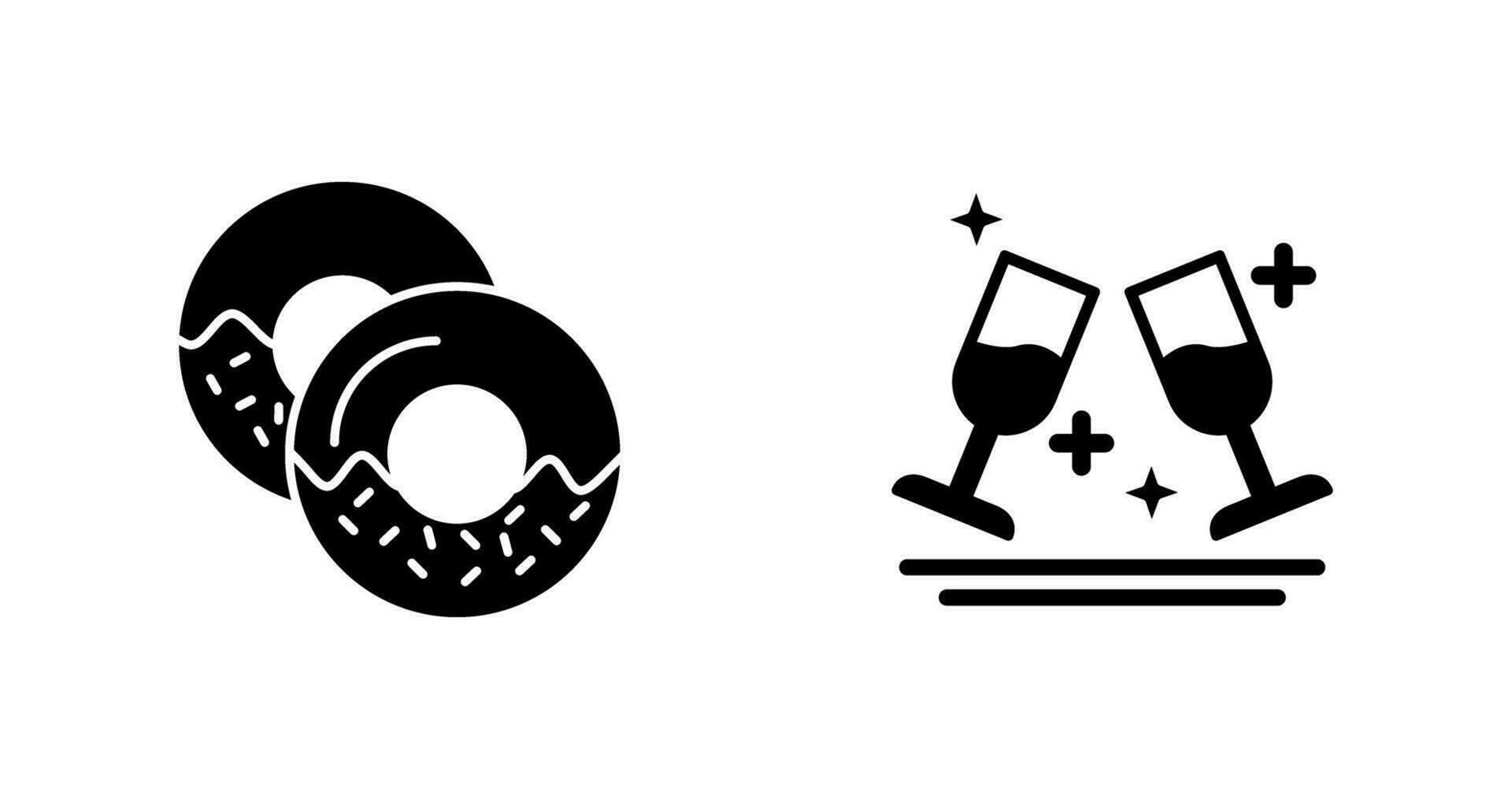 Two Glasses Romantic and Doughnut Icon vector