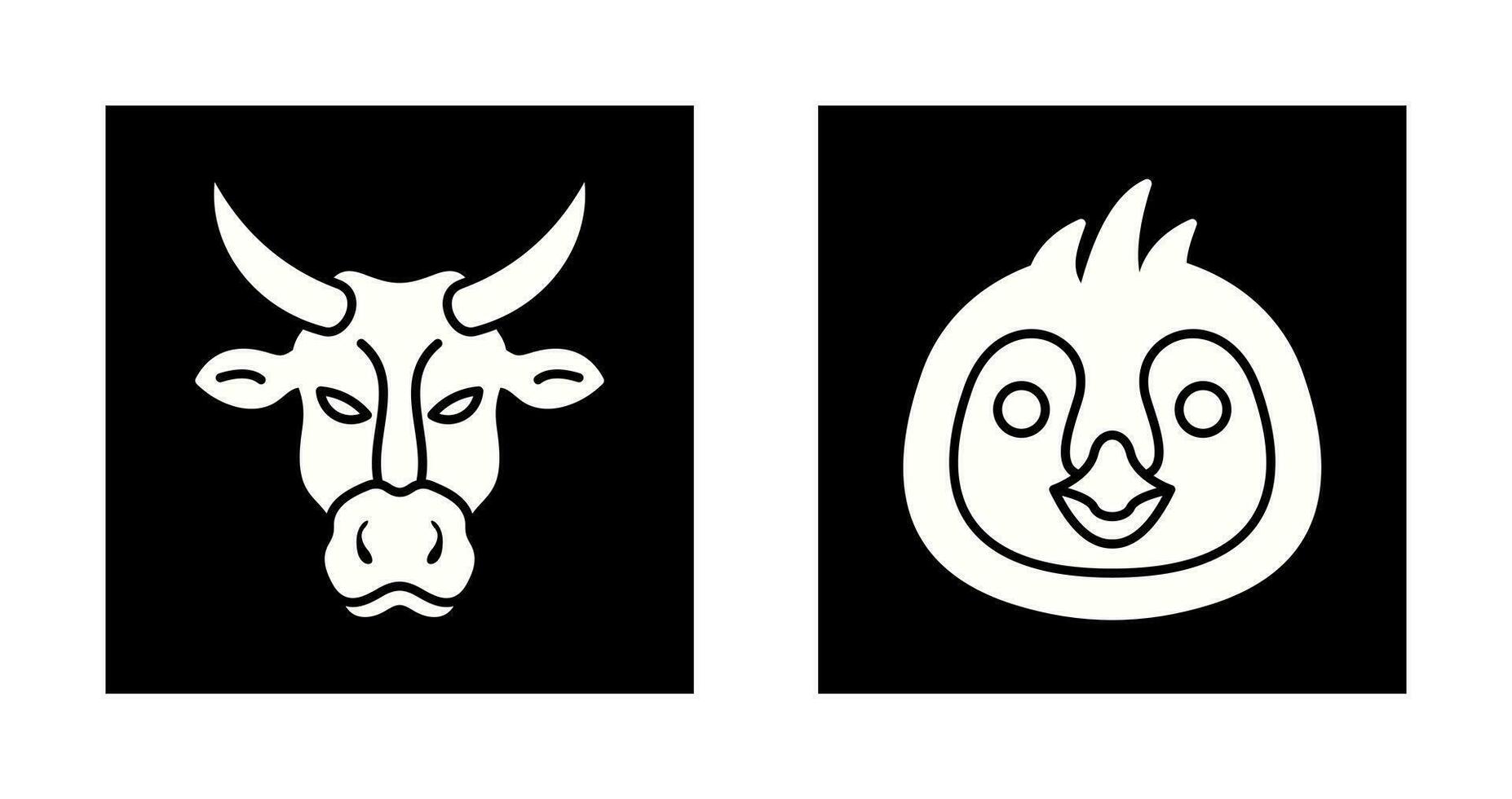 vaca y pingüino icono vector