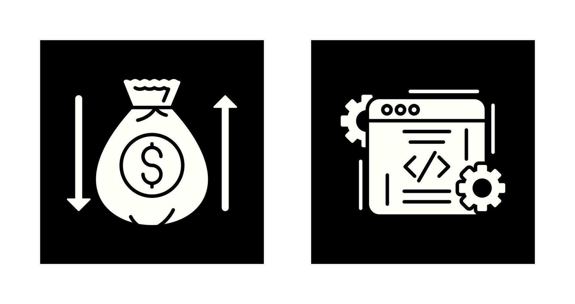 dinero bolso y codificación icono vector