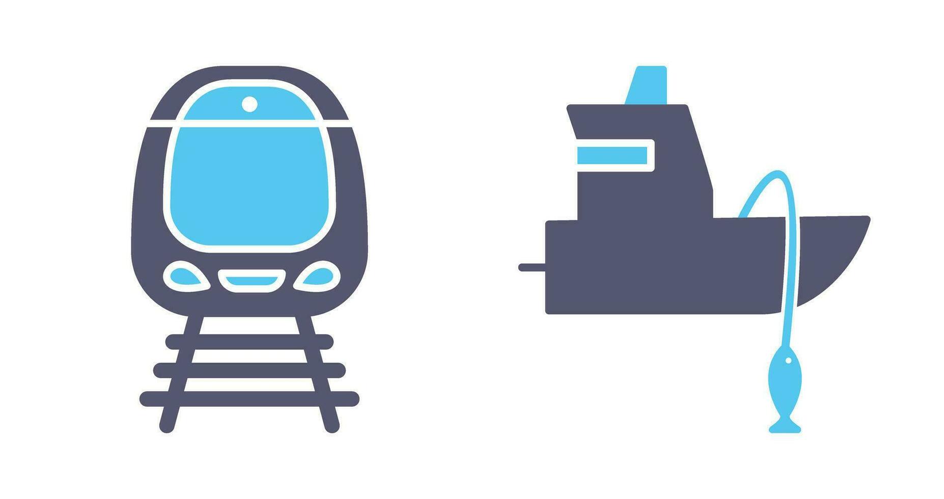 tren y pescar barco icono vector