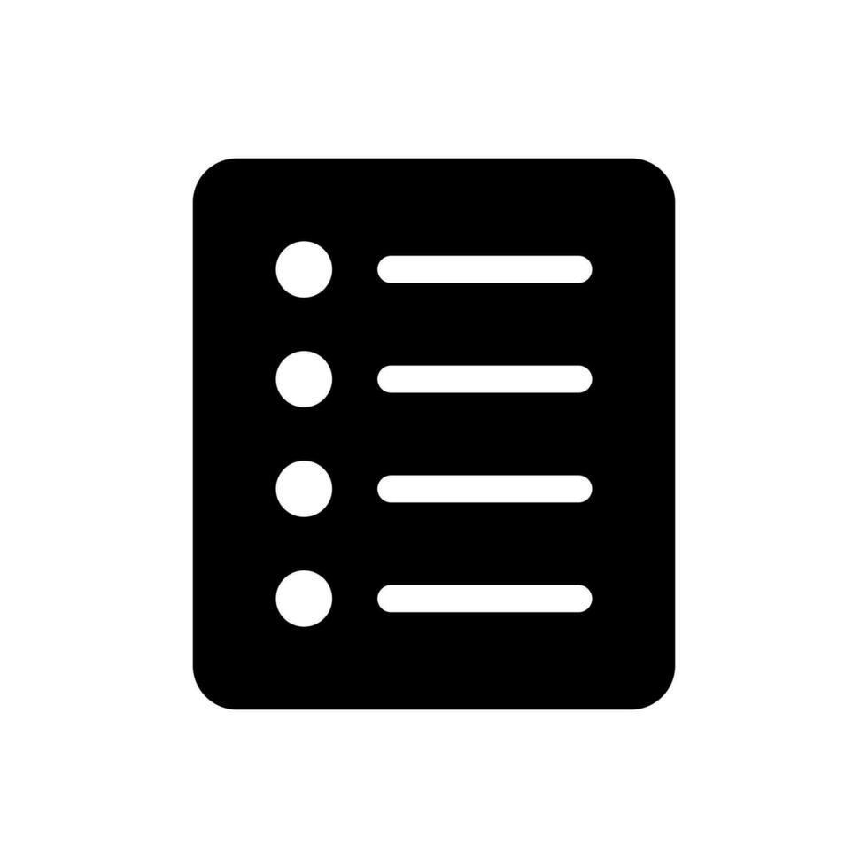 List icon, Site menu symbol, Checklist icon solid style, glyph flat icon. Vector design element.