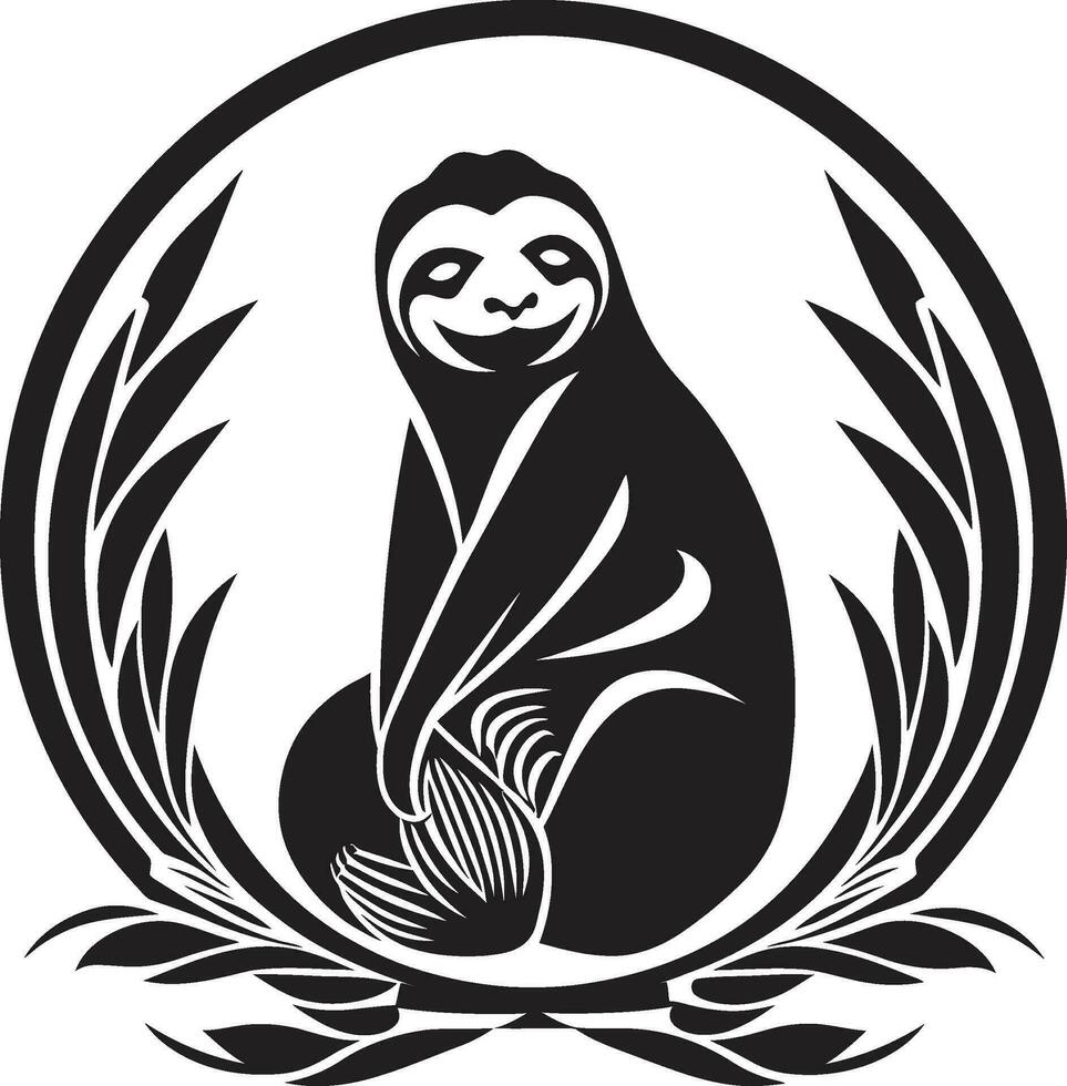 Sloth Silhouette Iconic Black Brilliance Beneath the Leaves Vector Logo Wonder