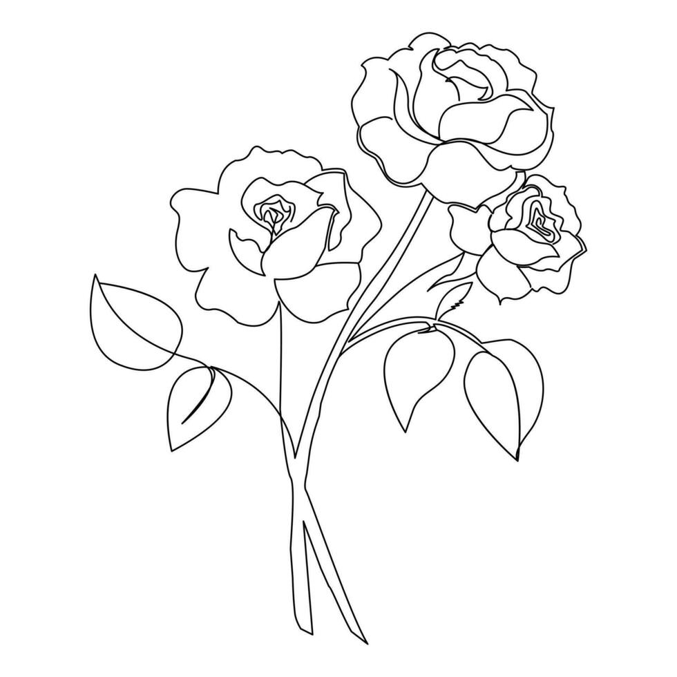 continuo uno línea Rosa flor contorno vector Arte dibujo