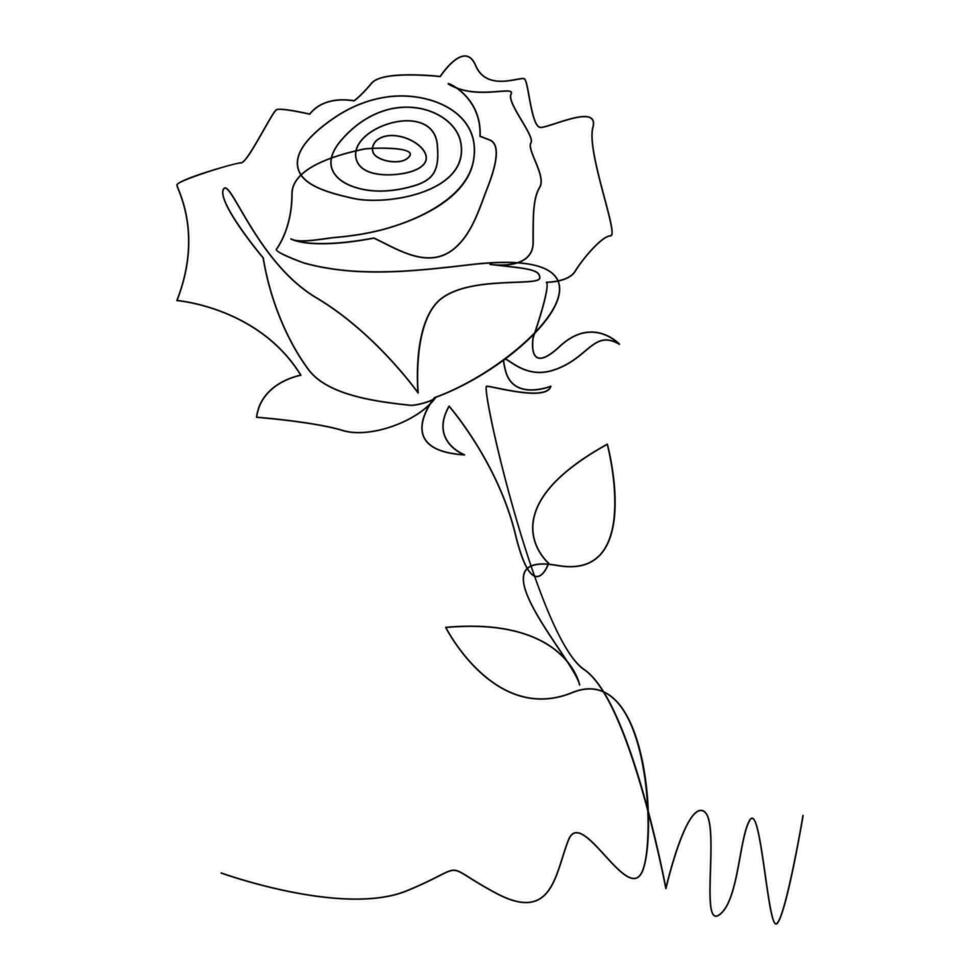 Continuous one line rose flower  outline vector art drawing
