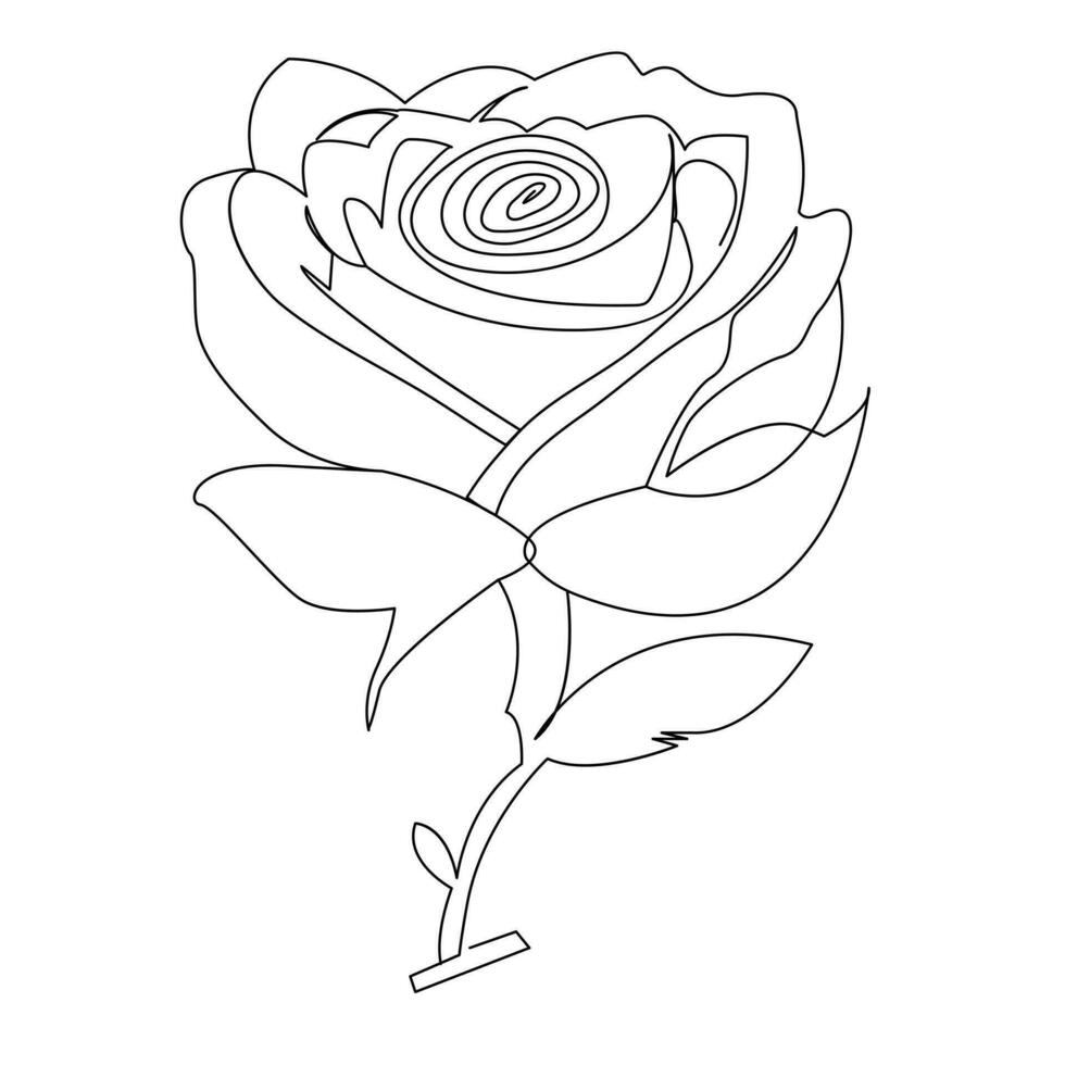 Continuous one line rose flower  outline vector art drawing