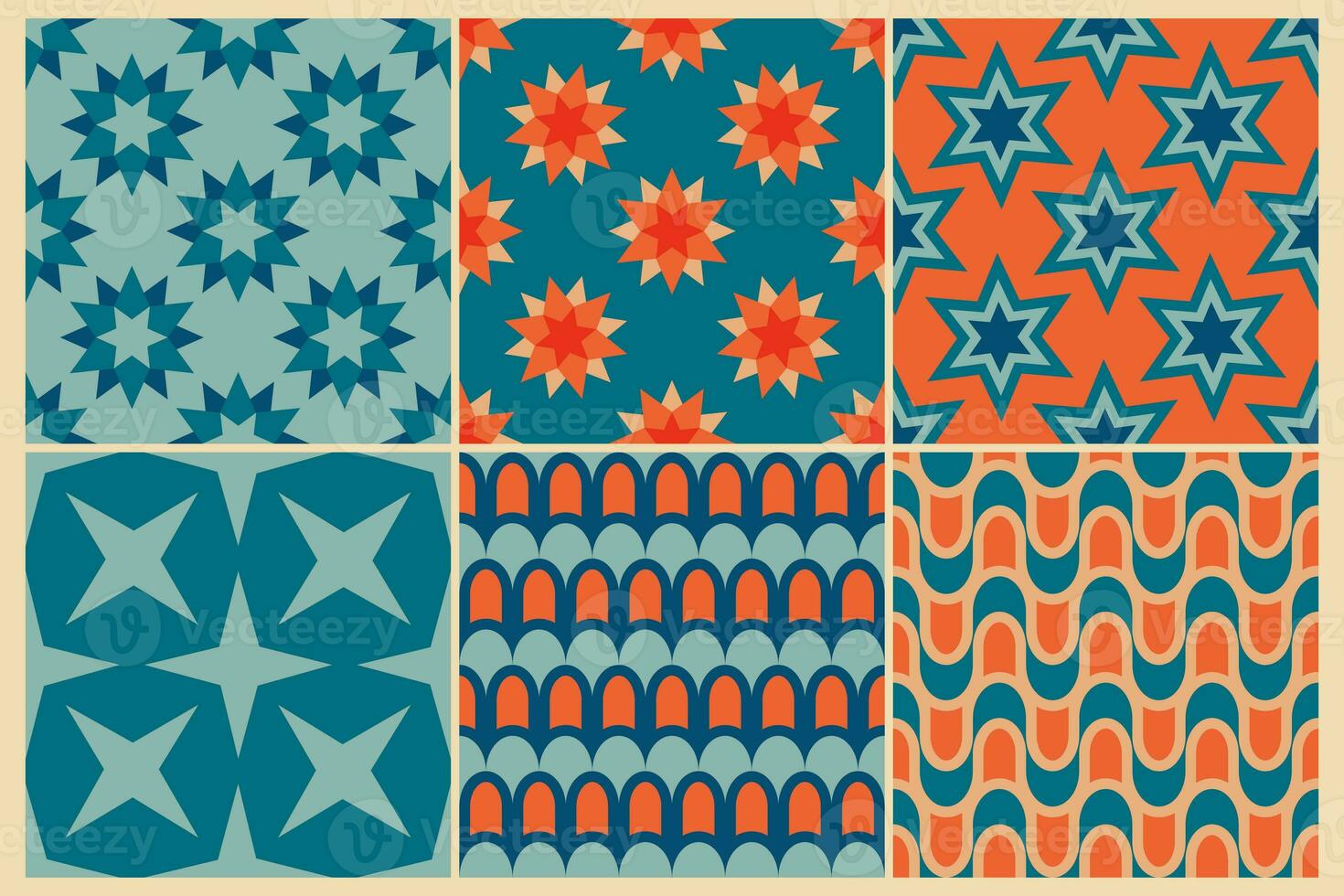 60s retro seamless patterns. Vintage geometrical seamless backgrounds 50s and 60s photo