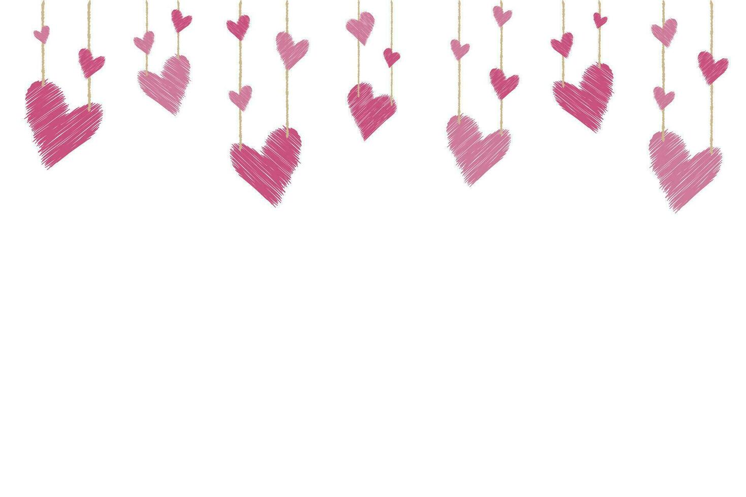 Heart Bunting Garland Isolated Elements. Cute Heart watercolour brush strokes bunting elements on string frame border with copy space. Design ink texture hand drawn for Valentine, Mother, wedding day. vector