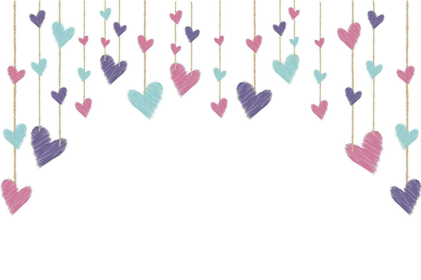 Heart Bunting Garland Isolated Elements. Cute Heart watercolour brush strokes bunting elements on string frame border with copy space. Design ink texture hand drawn for Valentine, Mother, wedding day. vector