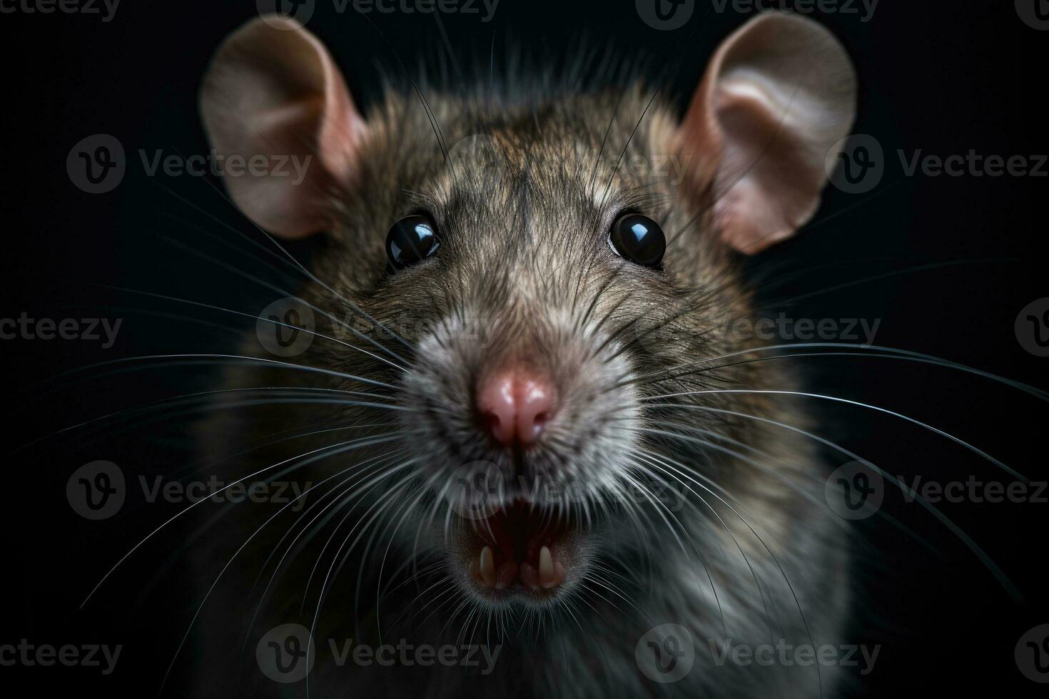 Mouse portrait on dark background. Generative AI photo